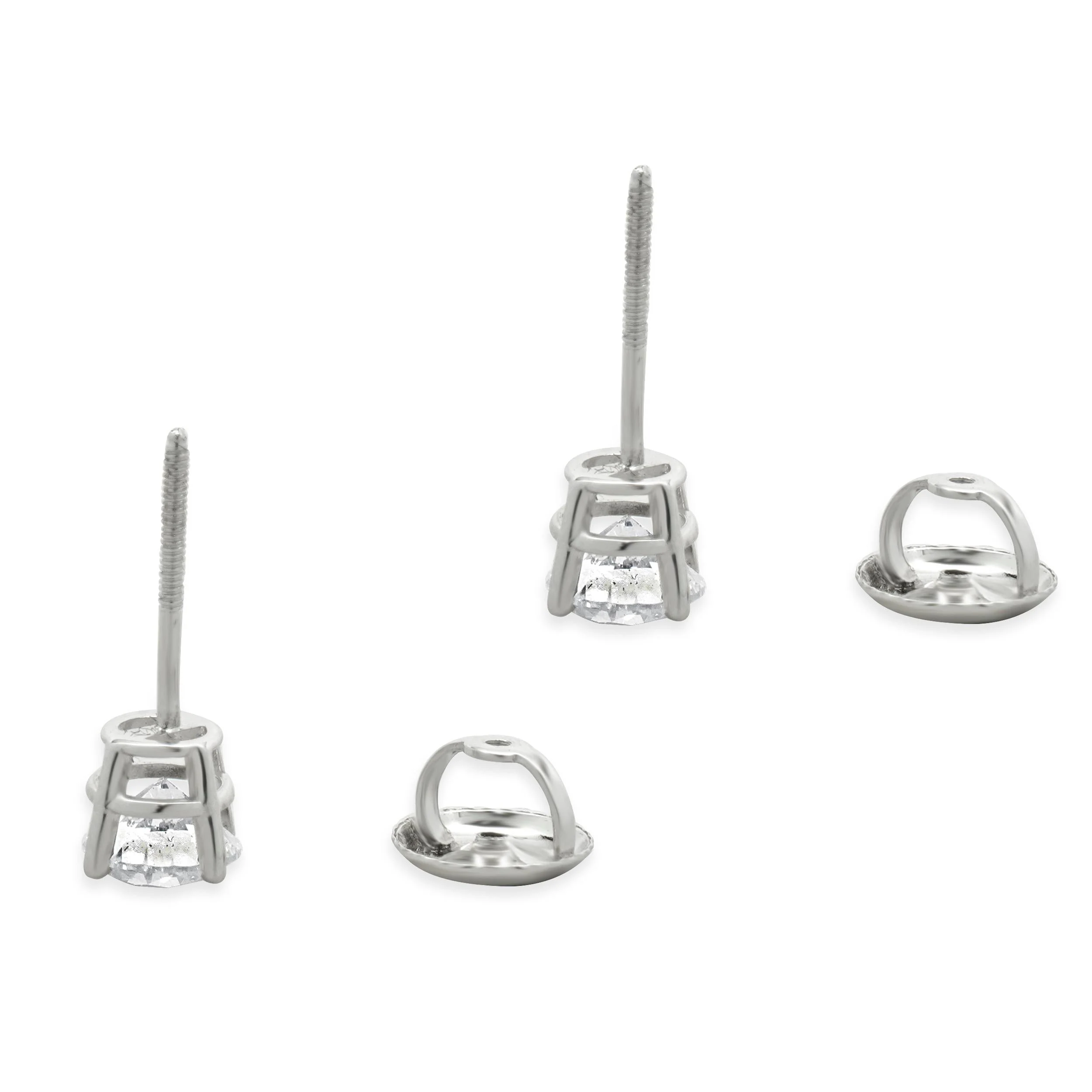 14 Karat White Gold Round Brilliant Cut Diamond Stud Earrings - Image 3