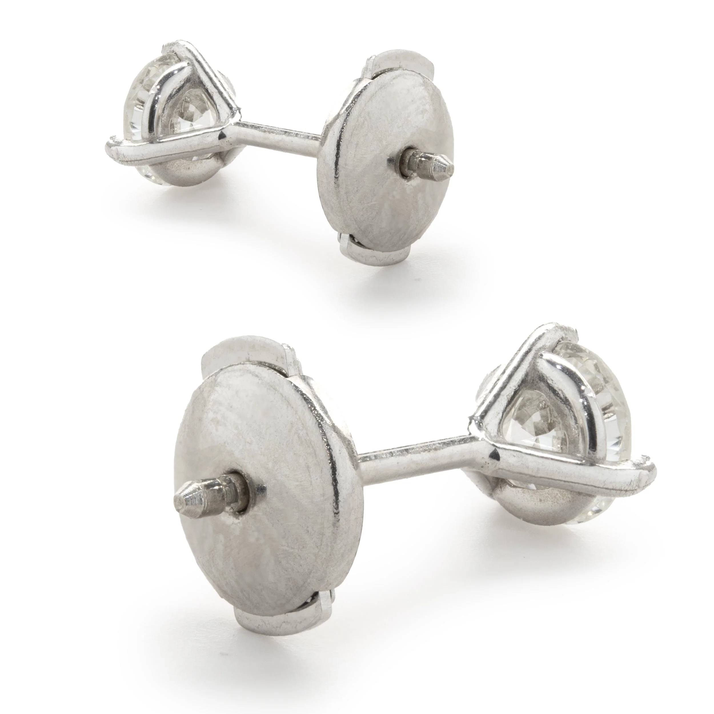 14 Karat White Gold Round Brilliant Cut Diamond Stud Earrings - Image 3