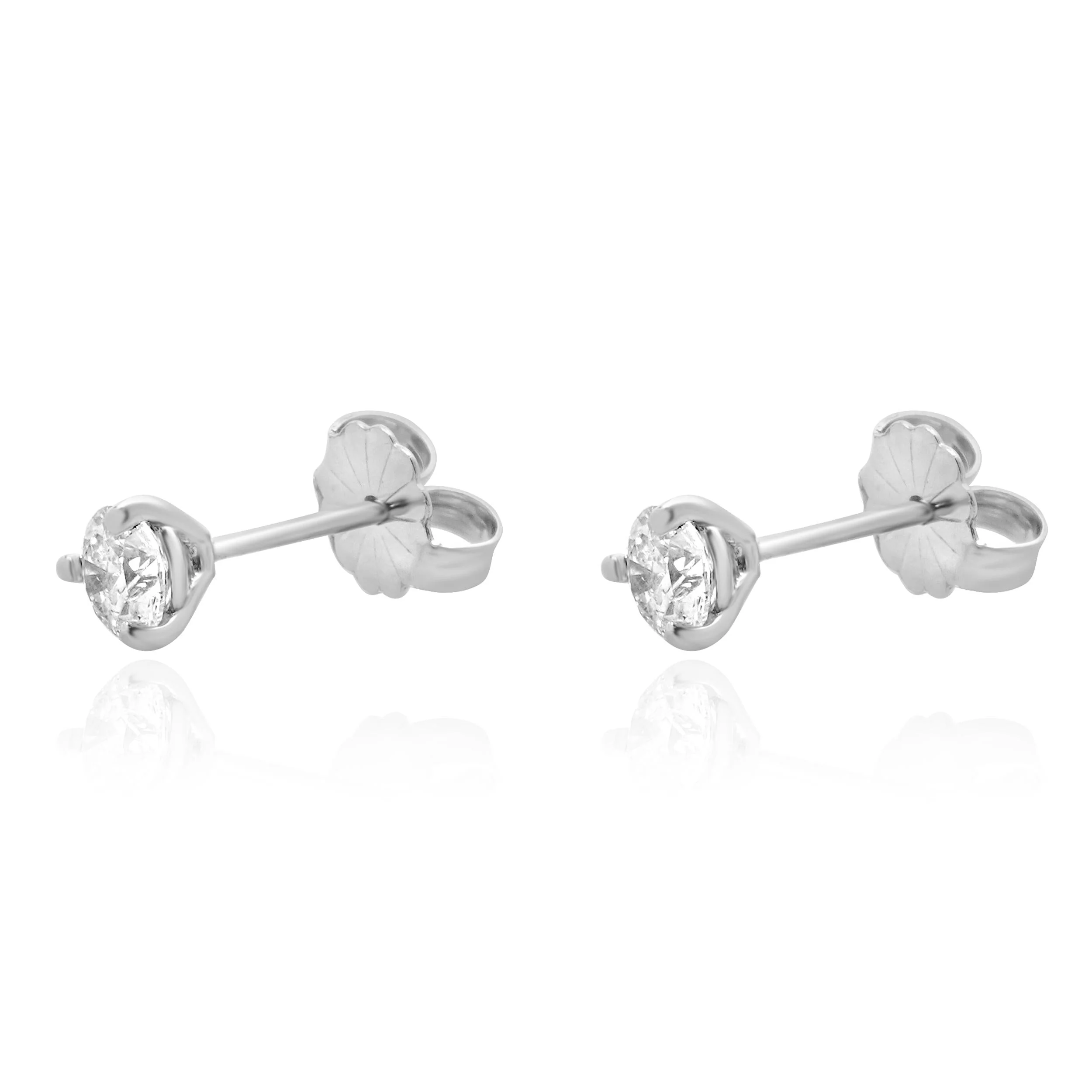 14 Karat White Gold Round Brilliant Cut Diamond Stud Earrings - Image 2