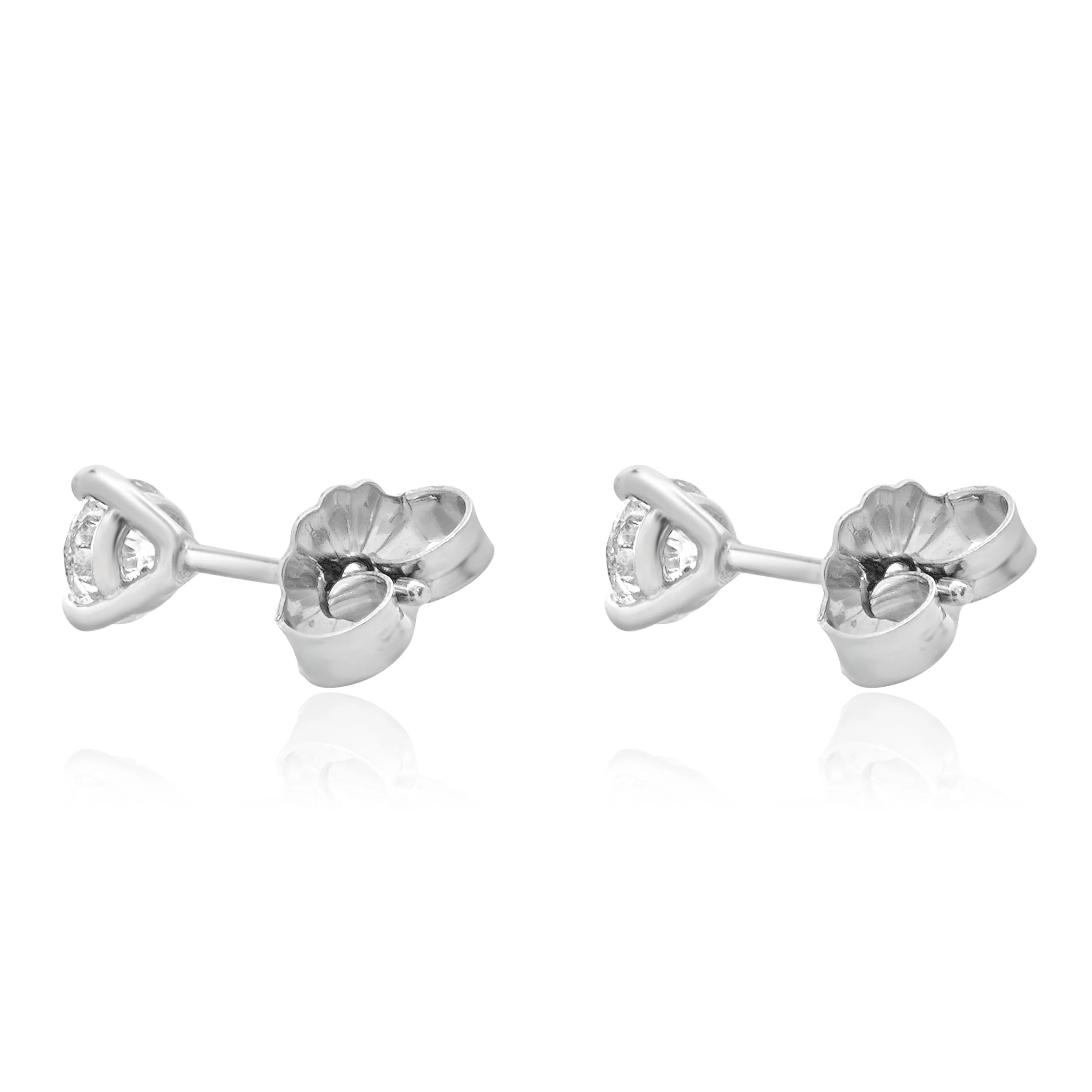 14 Karat White Gold Round Brilliant Cut Diamond Stud Earrings - Image 3