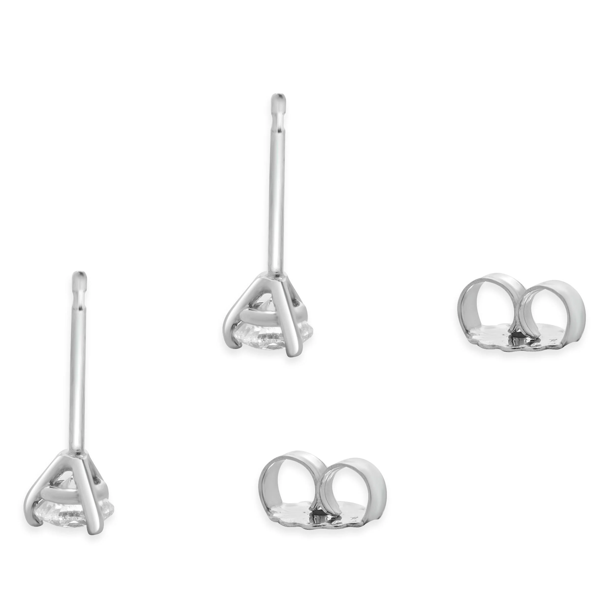 14 Karat White Gold Round Brilliant Cut Diamond Stud Earrings - Image 4