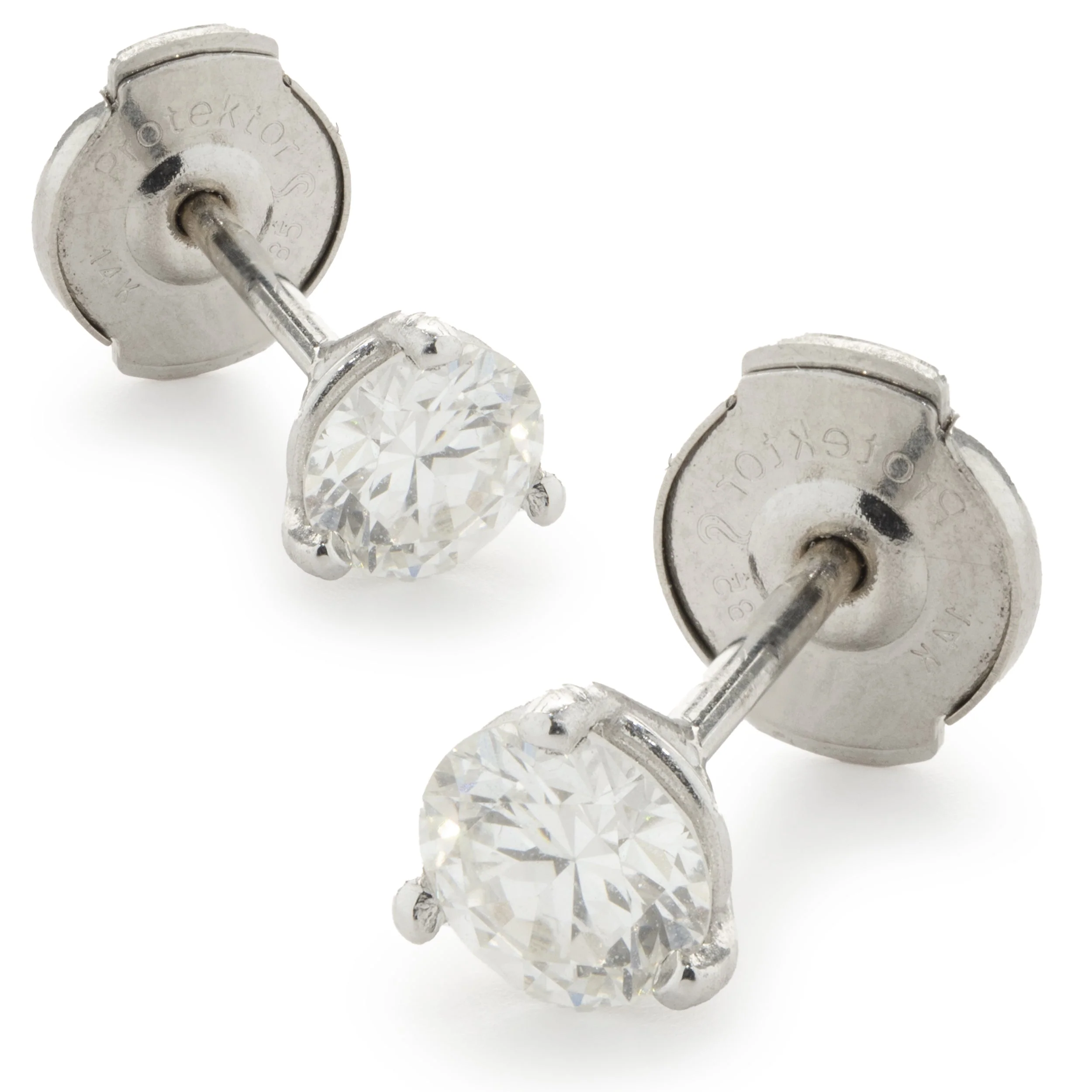 14 Karat White Gold Round Brilliant Cut Diamond Stud Earrings - Image 4
