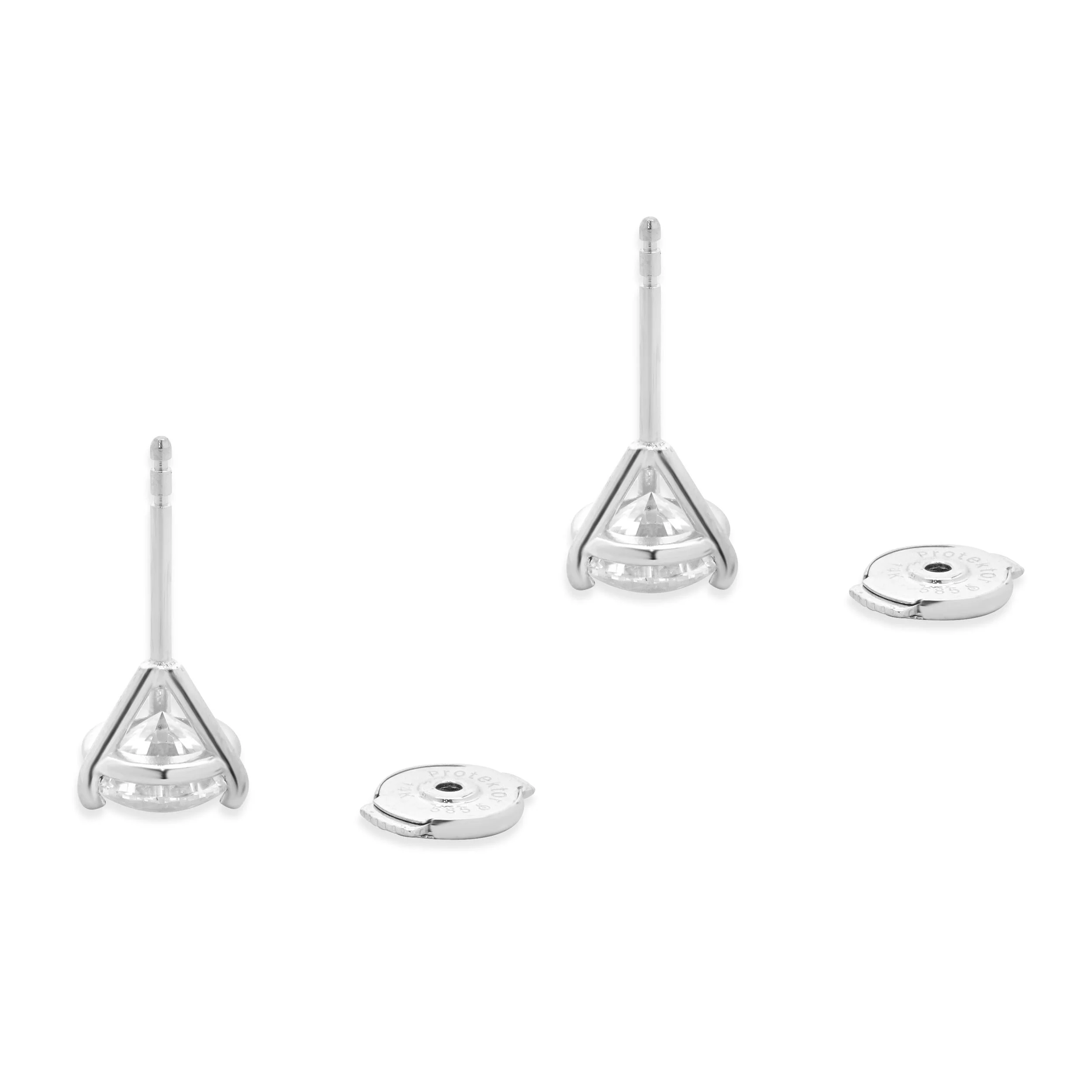 14 Karat White Gold Round Brilliant Cut Diamond Stud Earrings - Image 2