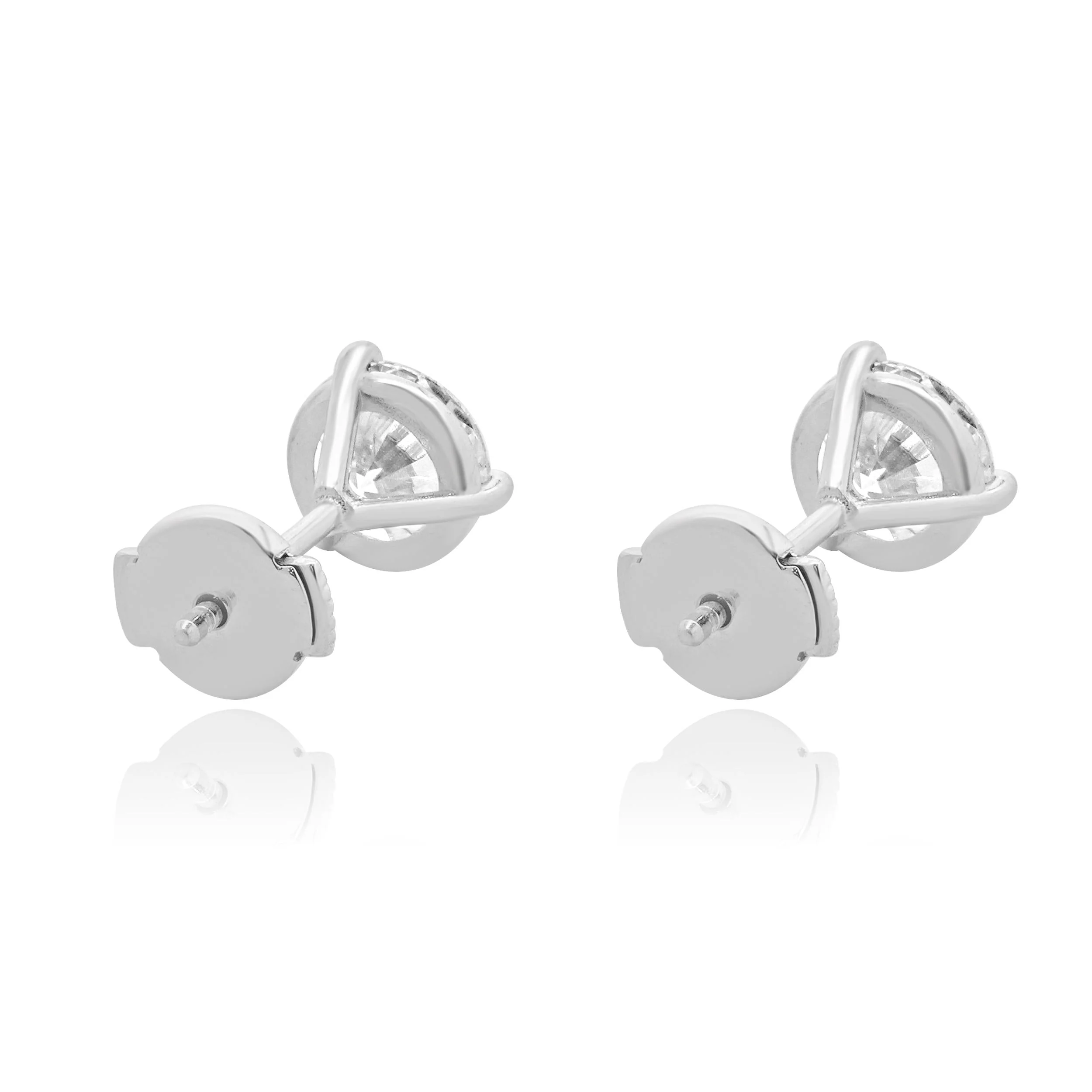 14 Karat White Gold Round Brilliant Cut Diamond Stud Earrings - Image 3