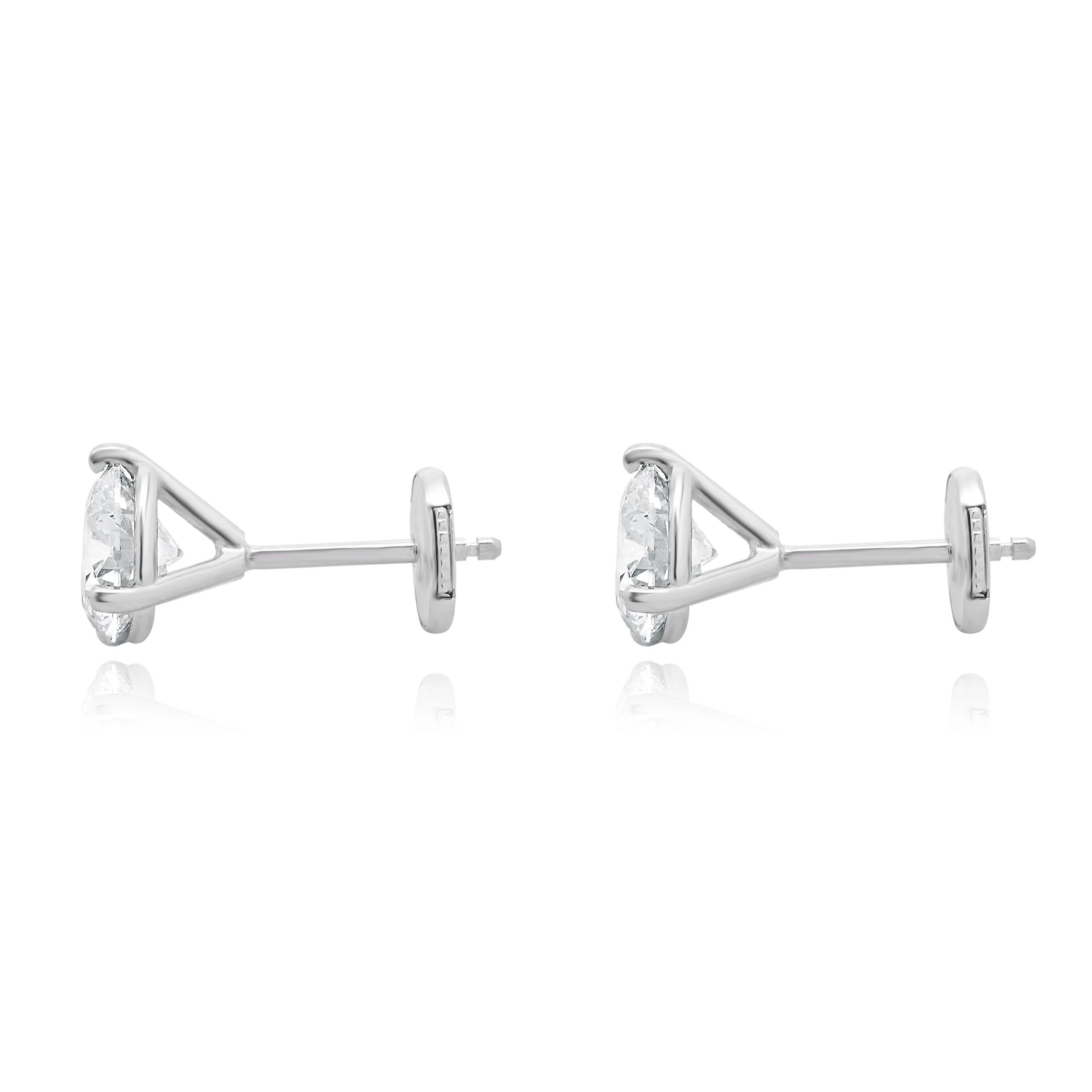 14 Karat White Gold Round Brilliant Cut Diamond Stud Earrings - Image 4
