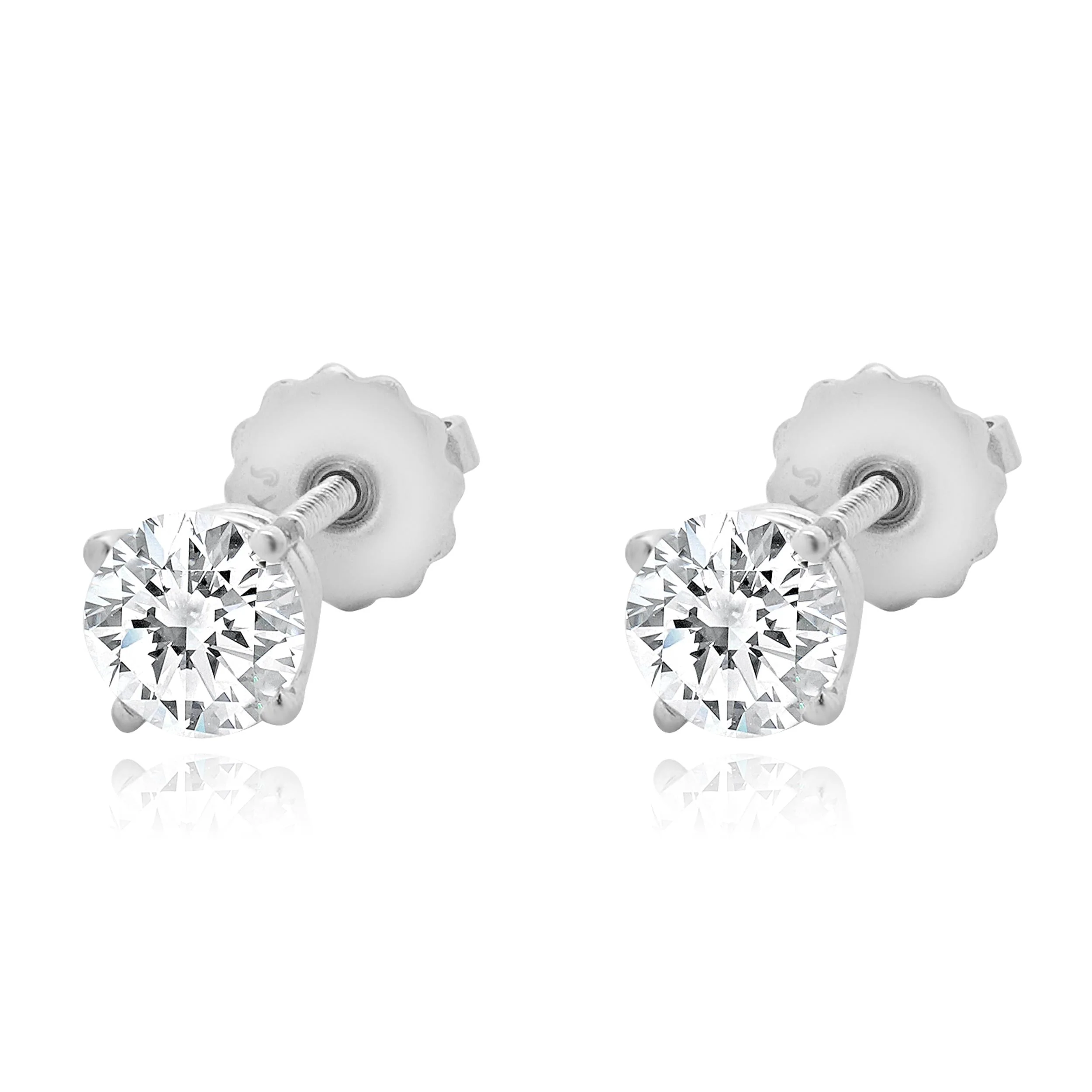 14 Karat White Gold Round Brilliant Cut Diamond Stud Earrings