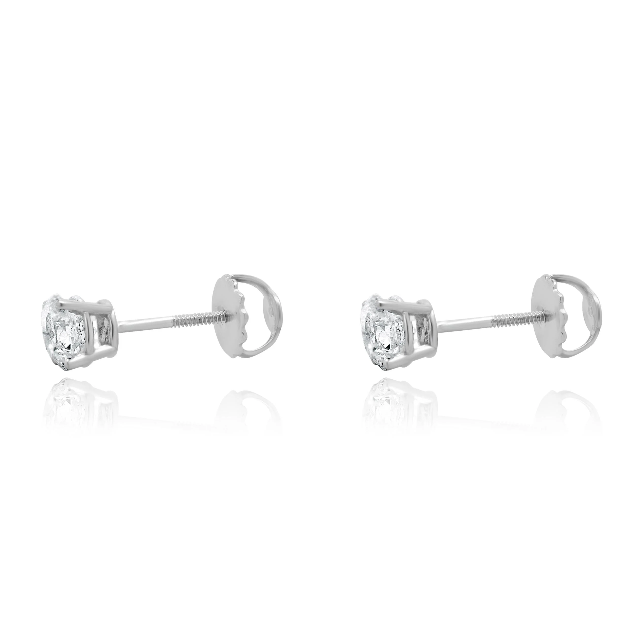 14 Karat White Gold Round Brilliant Cut Diamond Stud Earrings - Image 2