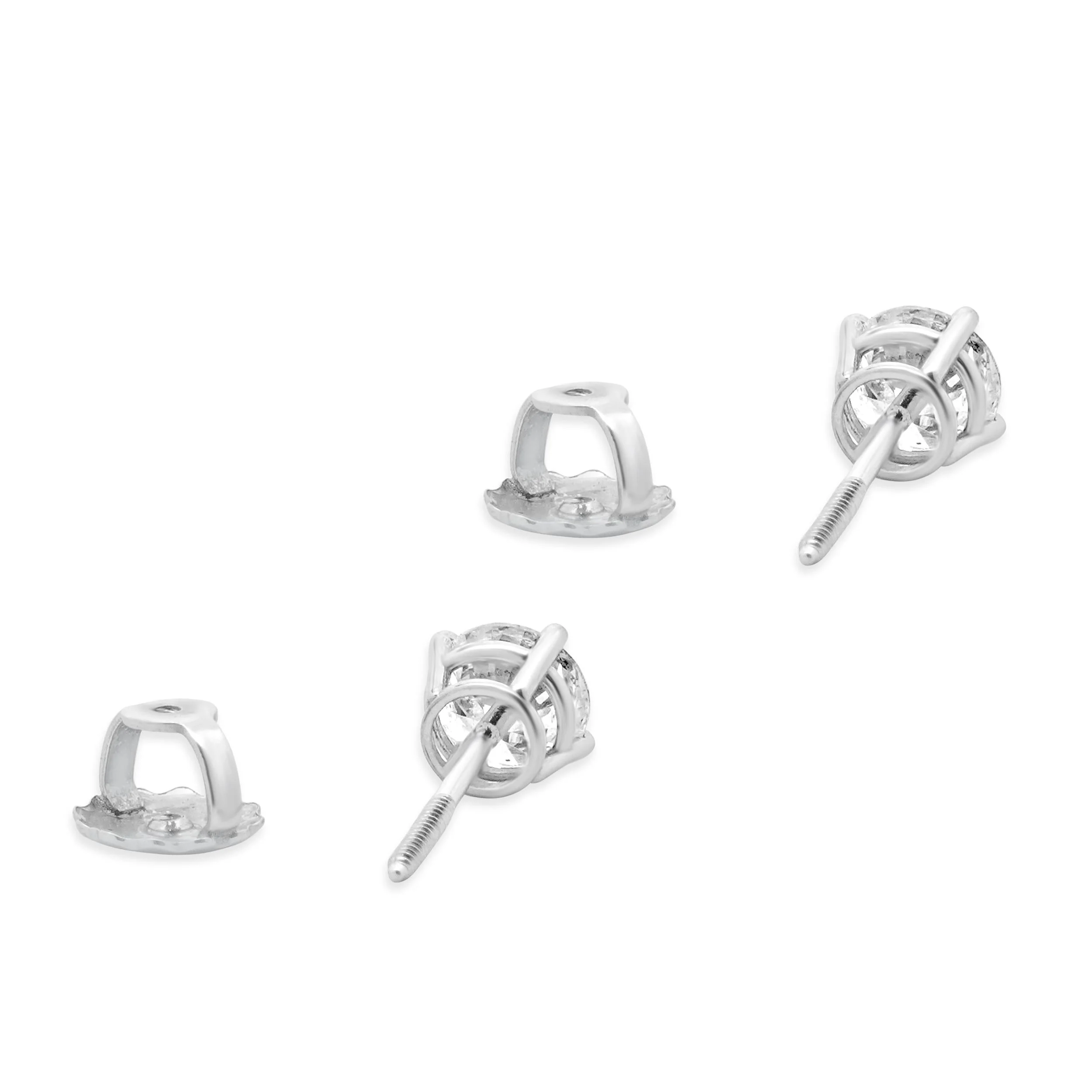 14 Karat White Gold Round Brilliant Cut Diamond Stud Earrings - Image 3