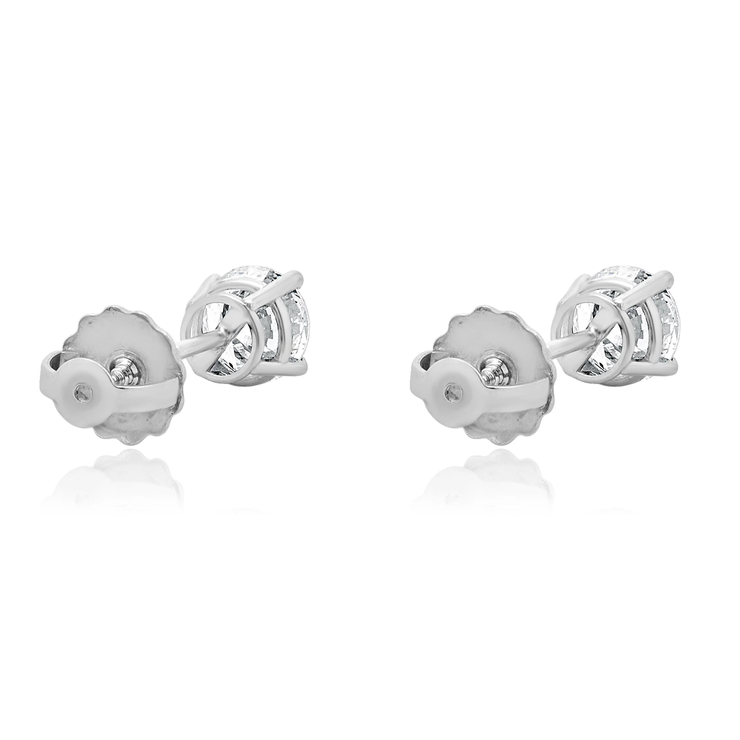 14 Karat White Gold Round Brilliant Cut Diamond Stud Earrings - Image 4