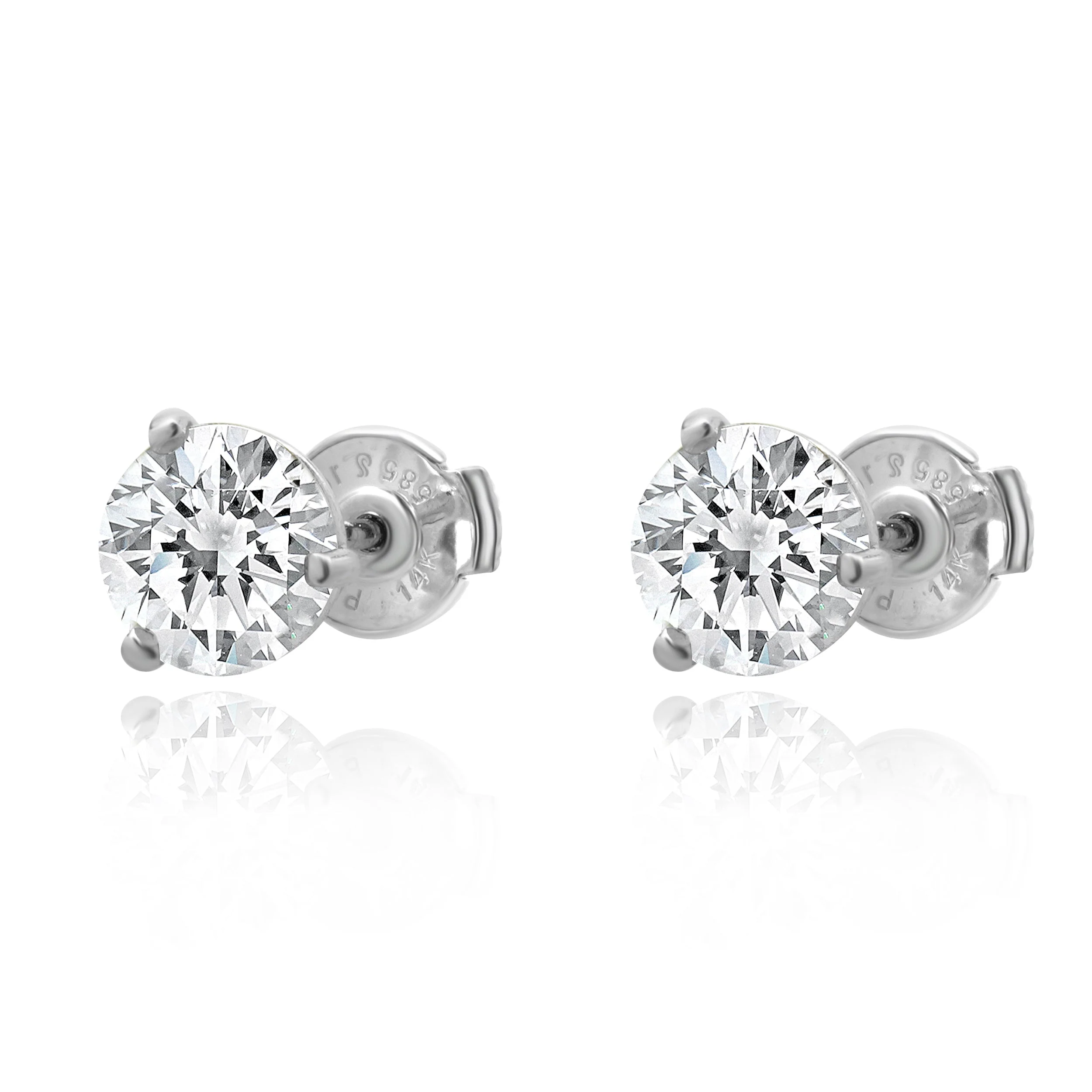 14 Karat White Gold Round Brilliant Cut Diamond Stud Earrings