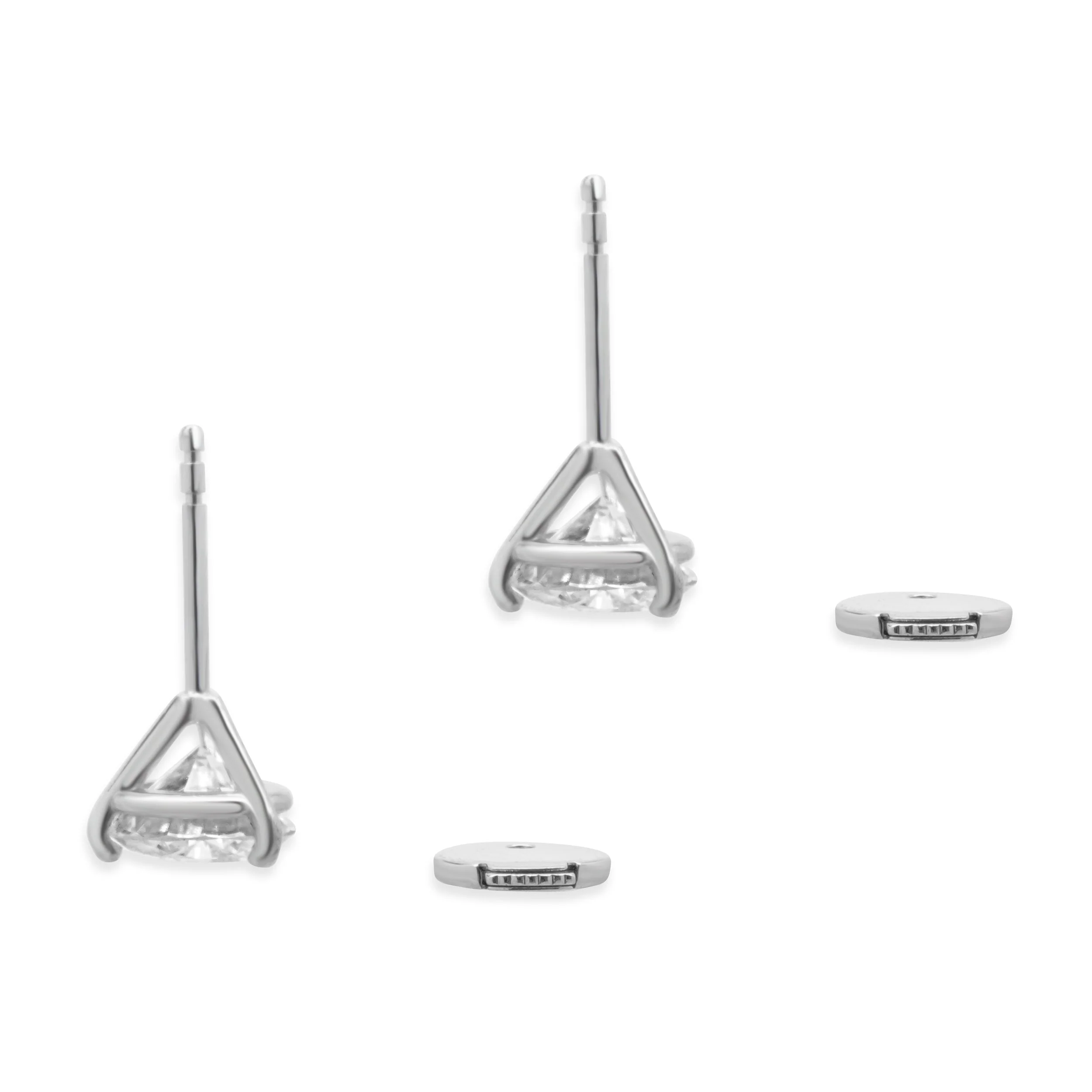 14 Karat White Gold Round Brilliant Cut Diamond Stud Earrings - Image 4