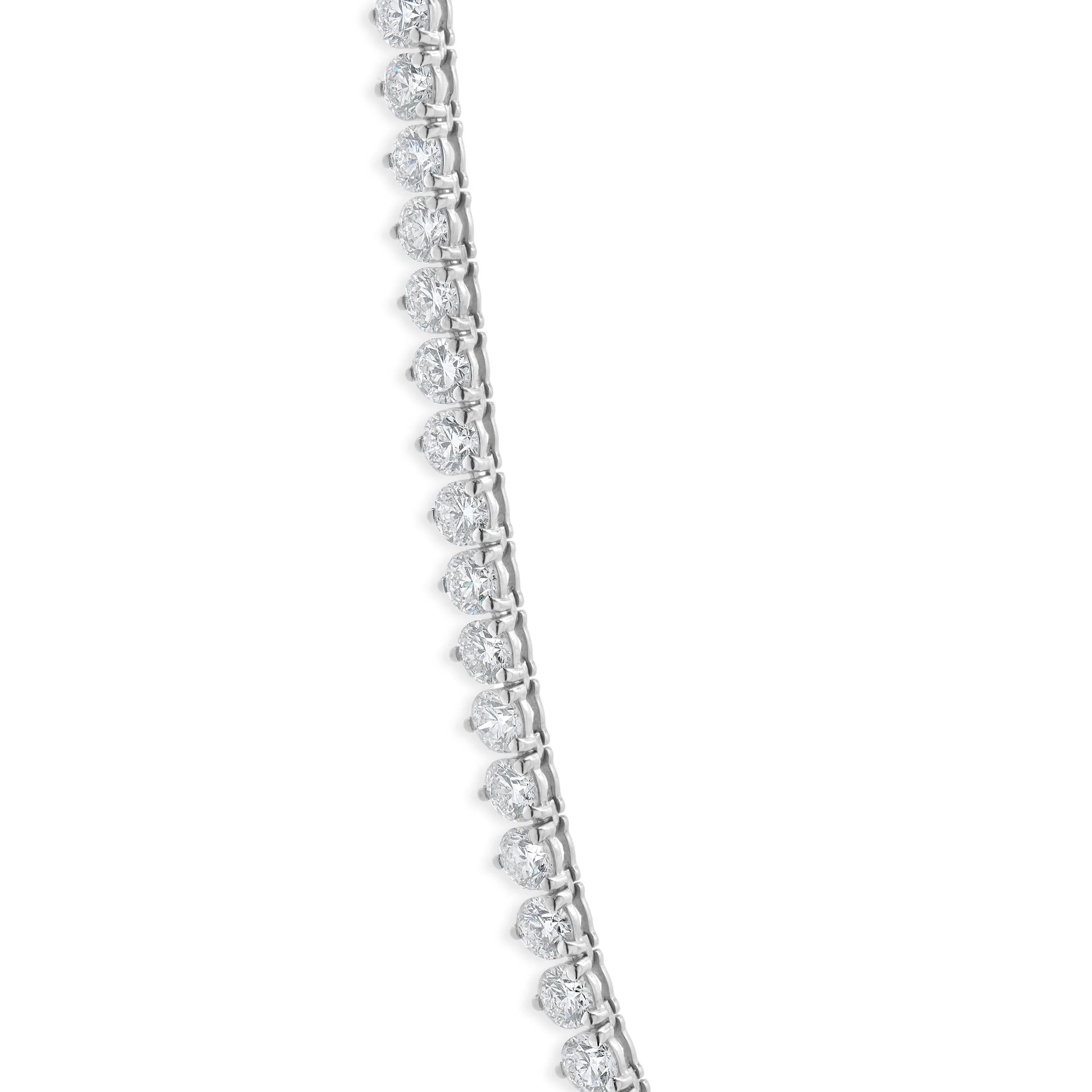 14 Karat White Gold Round Brilliant Cut Diamond Tennis Necklace - Image 2