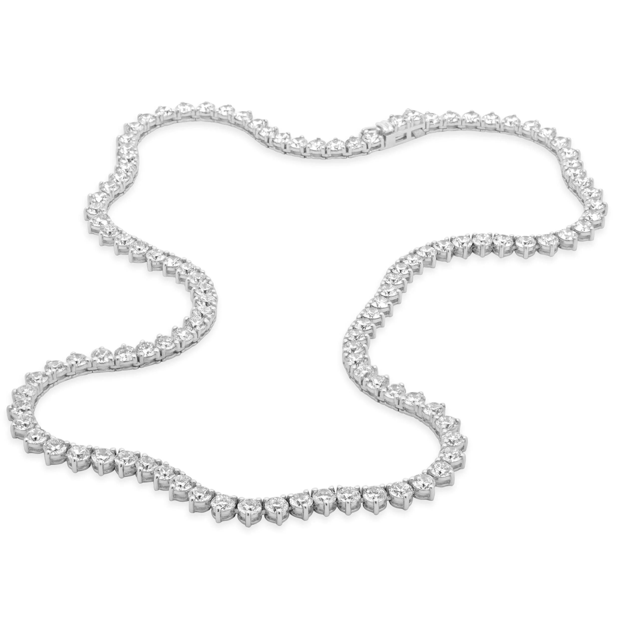 14 Karat White Gold Round Brilliant Cut Diamond Tennis Necklace - Image 3