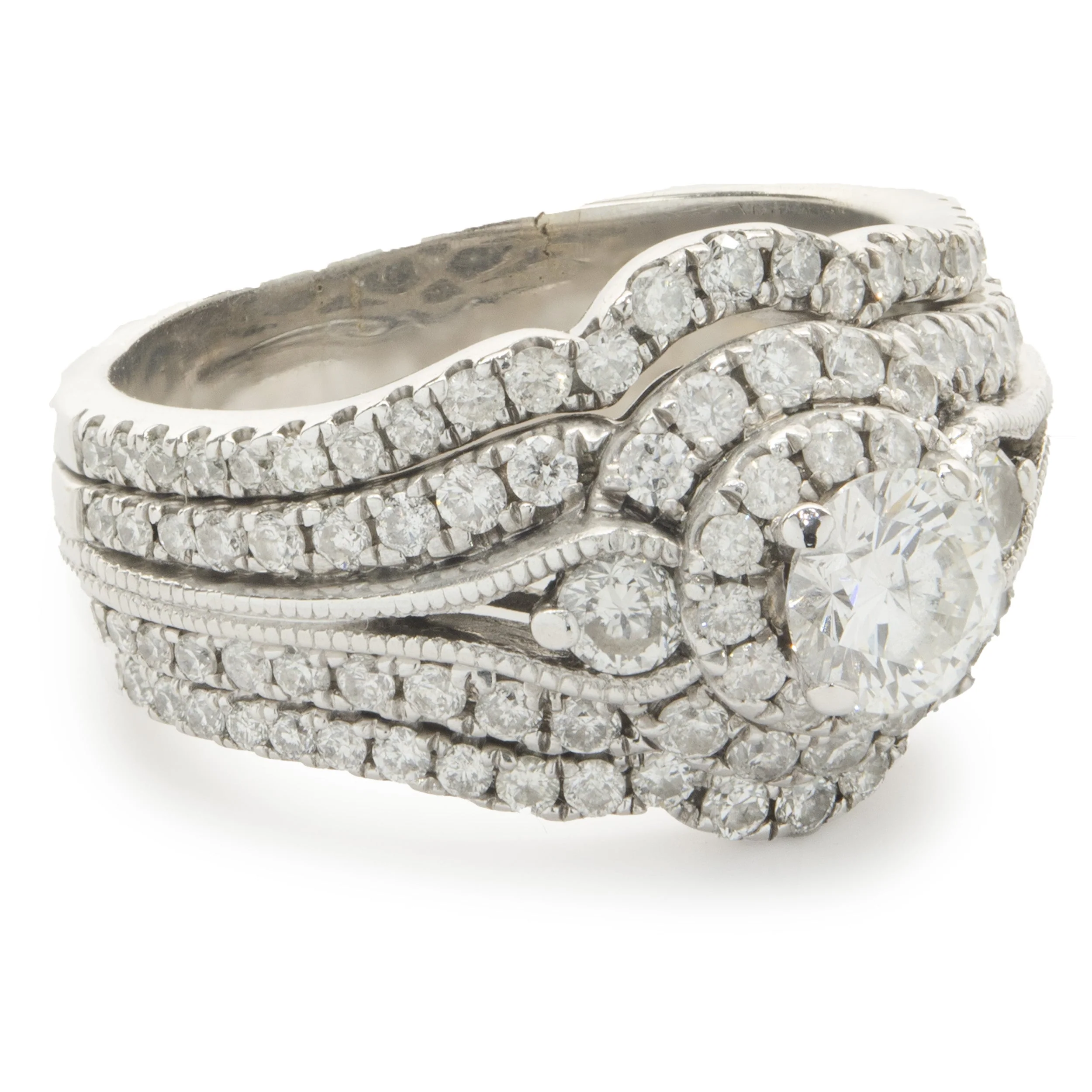 14 Karat White Gold Round Brilliant Cut Five Layer Diamond Engagement Ring - Image 2