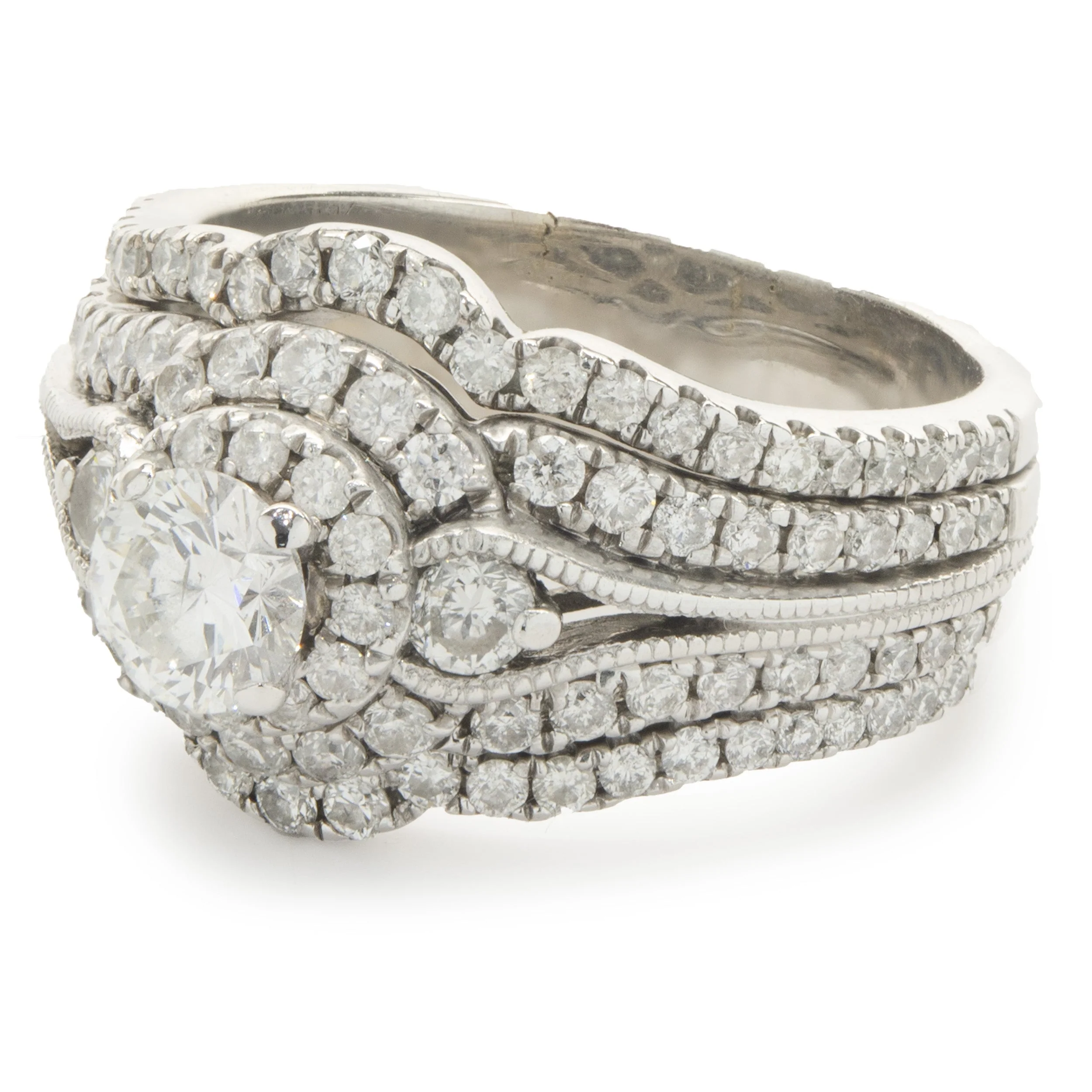 14 Karat White Gold Round Brilliant Cut Five Layer Diamond Engagement Ring - Image 3