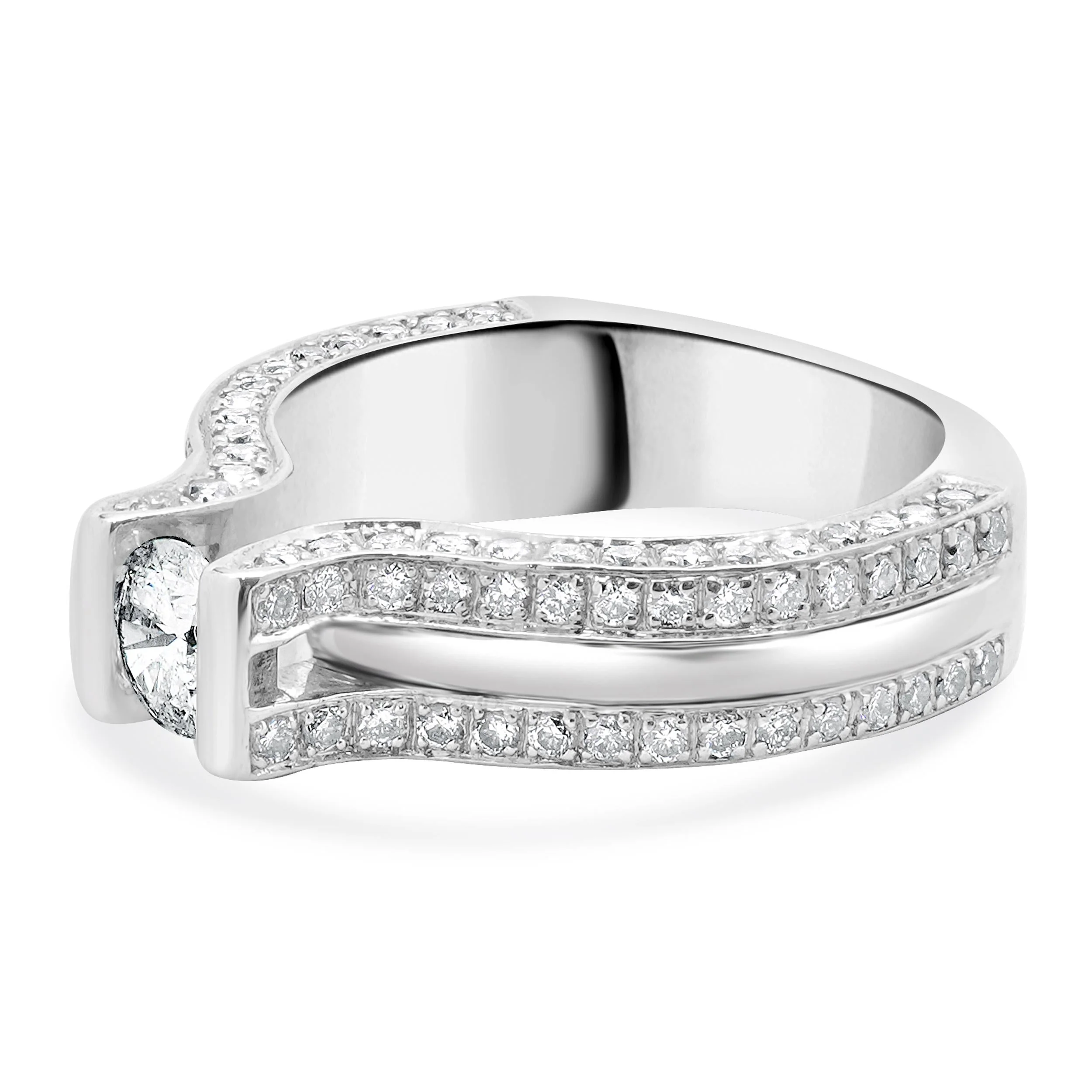 14 Karat White Gold Round Brilliant Cut Tension Set Diamond Engagement Ring - Image 2
