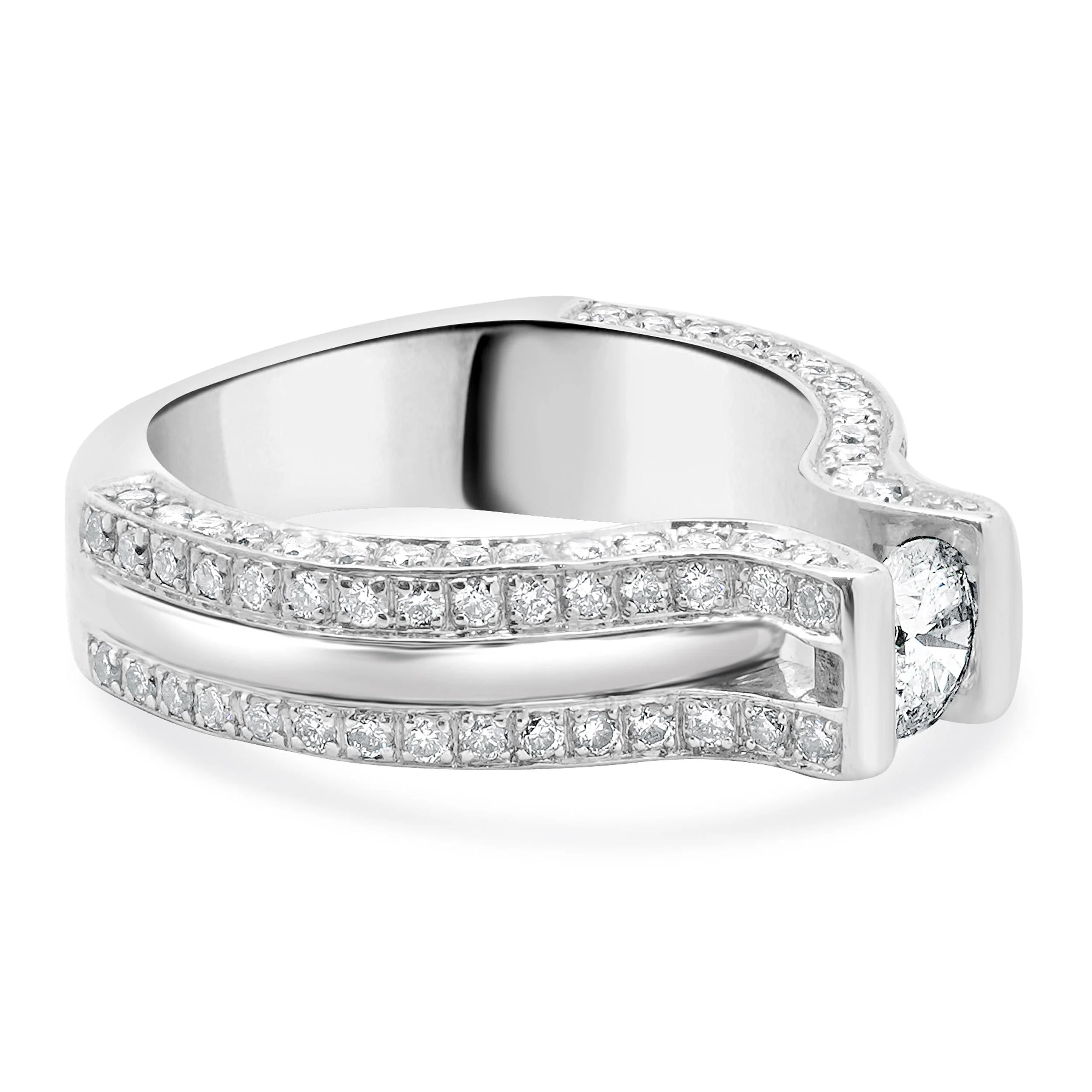 14 Karat White Gold Round Brilliant Cut Tension Set Diamond Engagement Ring - Image 4