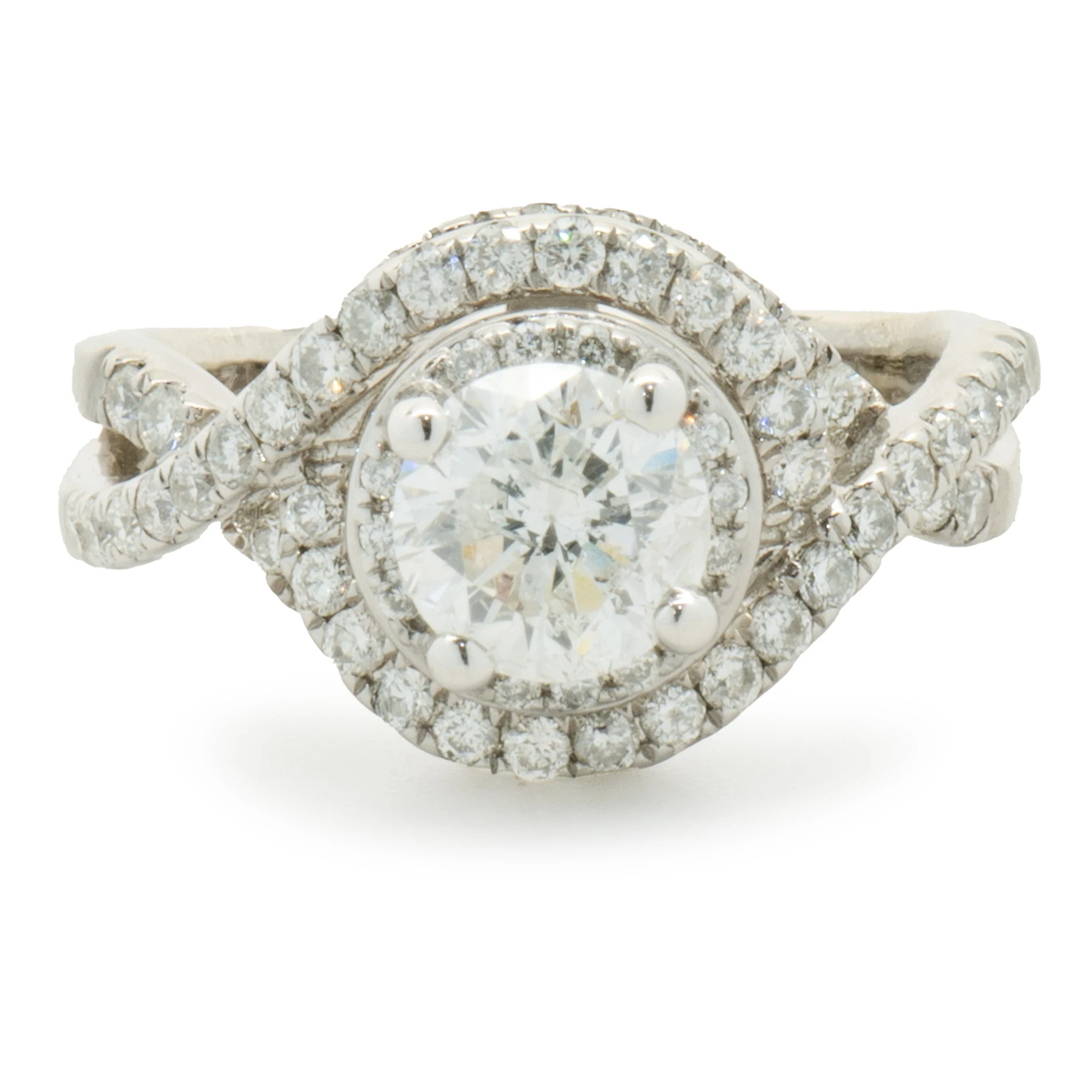 14 Karat White Gold Round Brilliant Diamond Swirl Engagement Ring