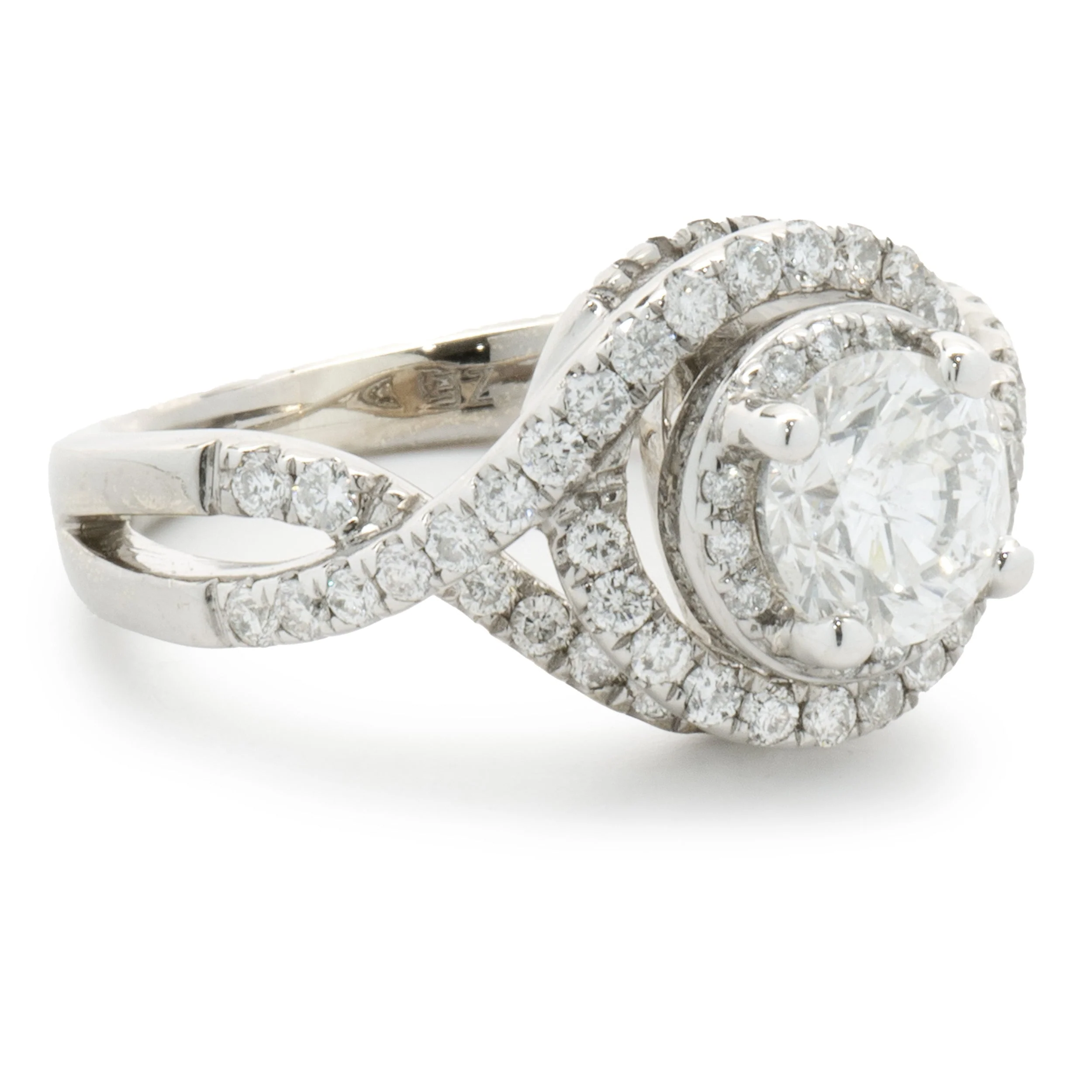 14 Karat White Gold Round Brilliant Diamond Swirl Engagement Ring - Image 2