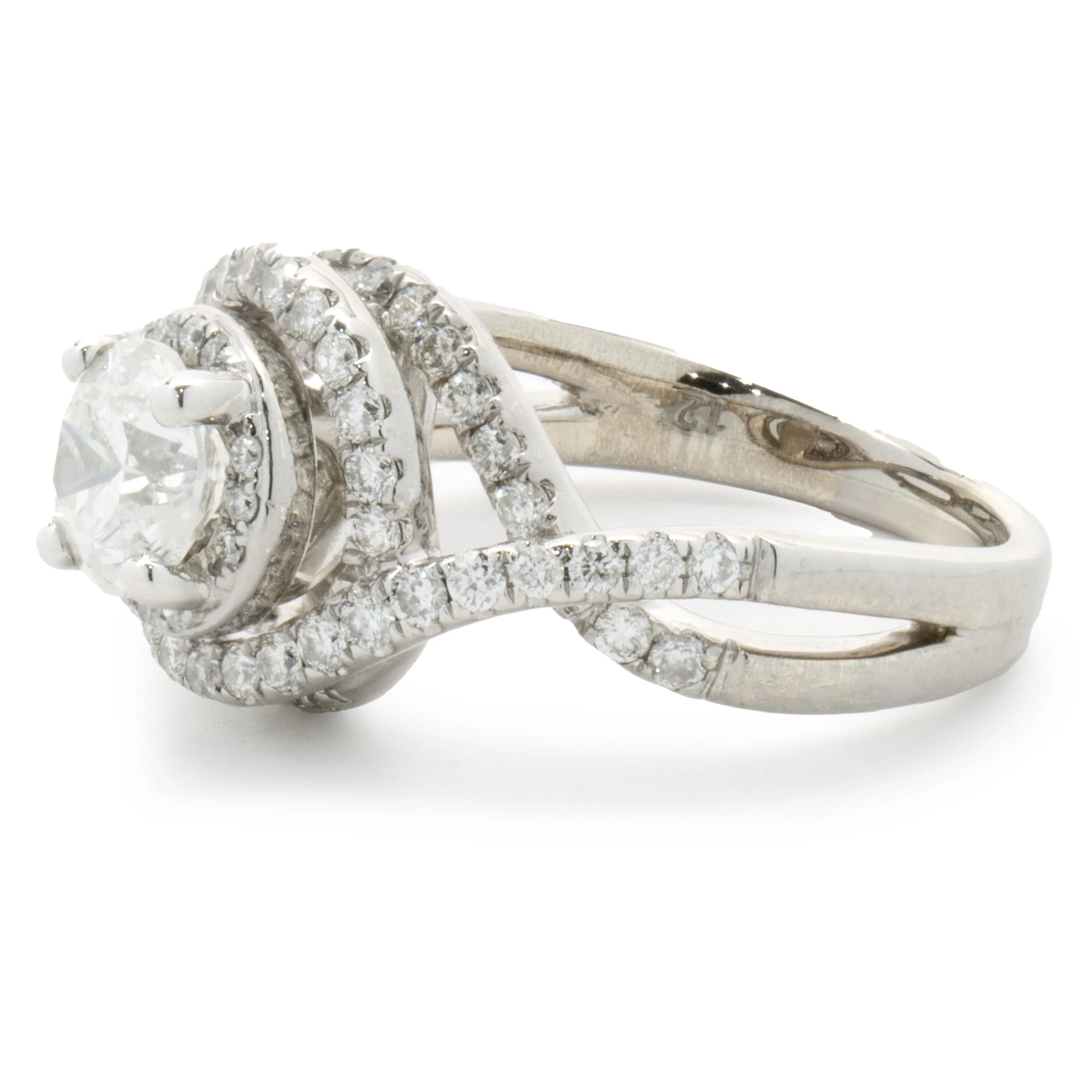 14 Karat White Gold Round Brilliant Diamond Swirl Engagement Ring - Image 3