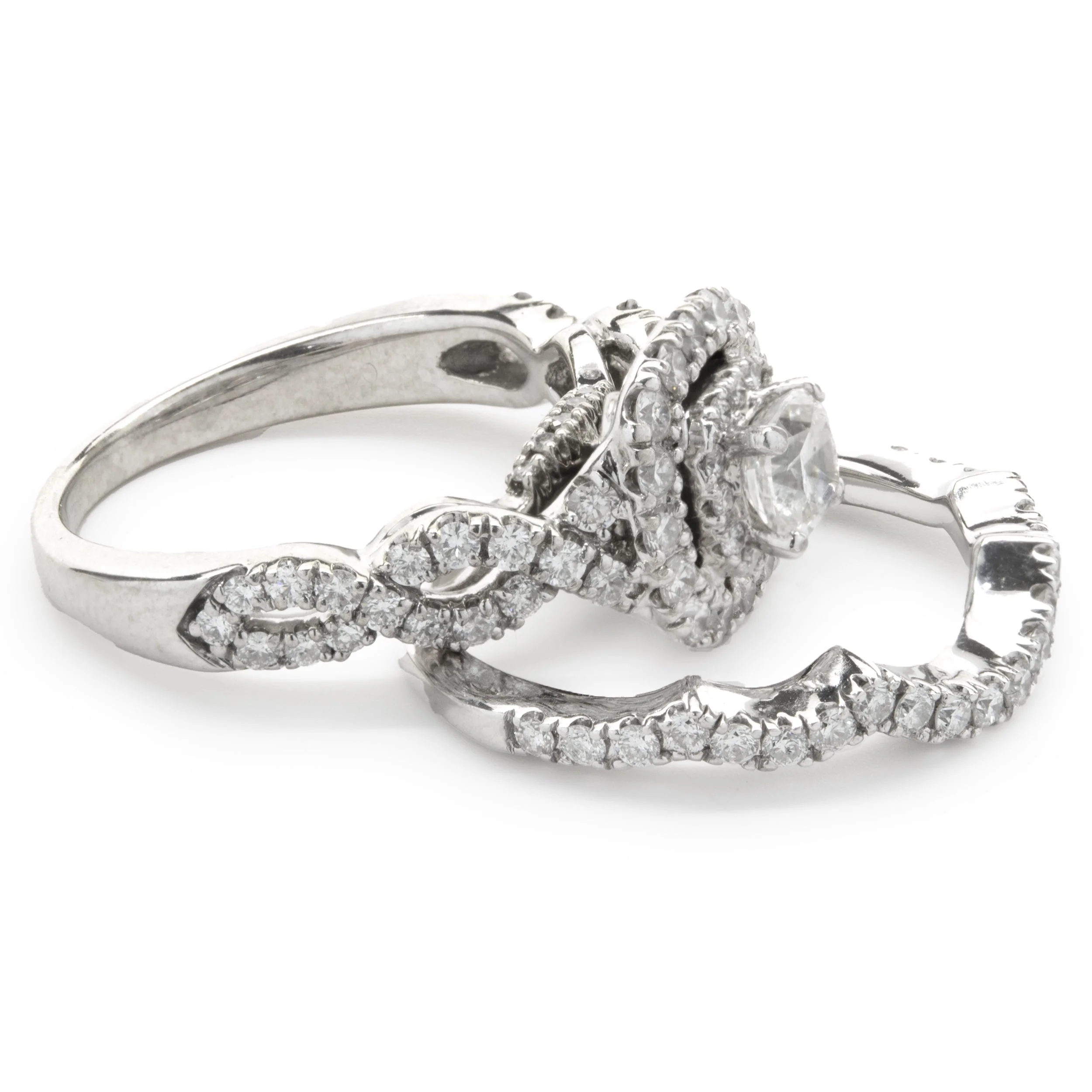 14 Karat White Gold Round Brilliant Diamond Wedding Set - Image 2