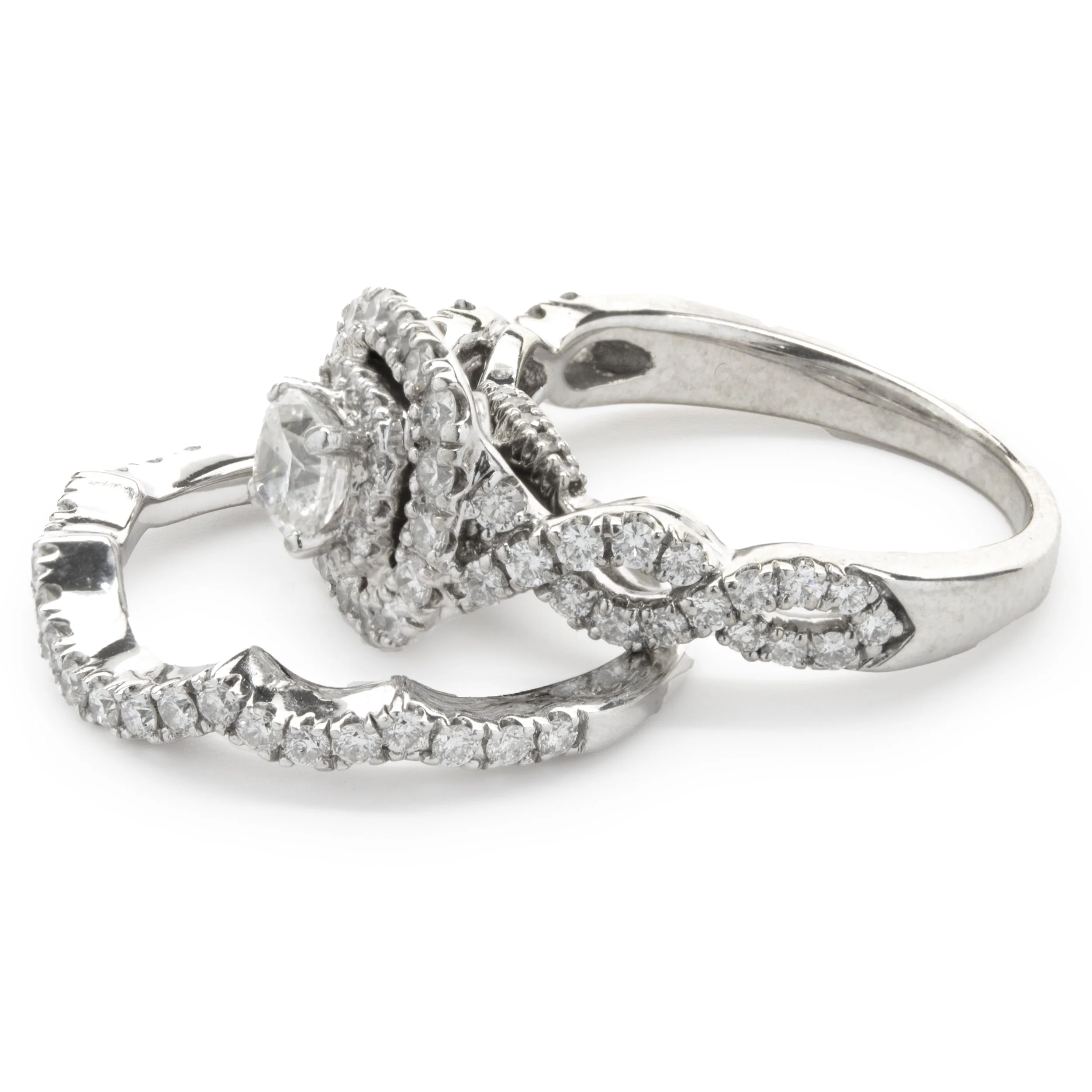 14 Karat White Gold Round Brilliant Diamond Wedding Set - Image 3