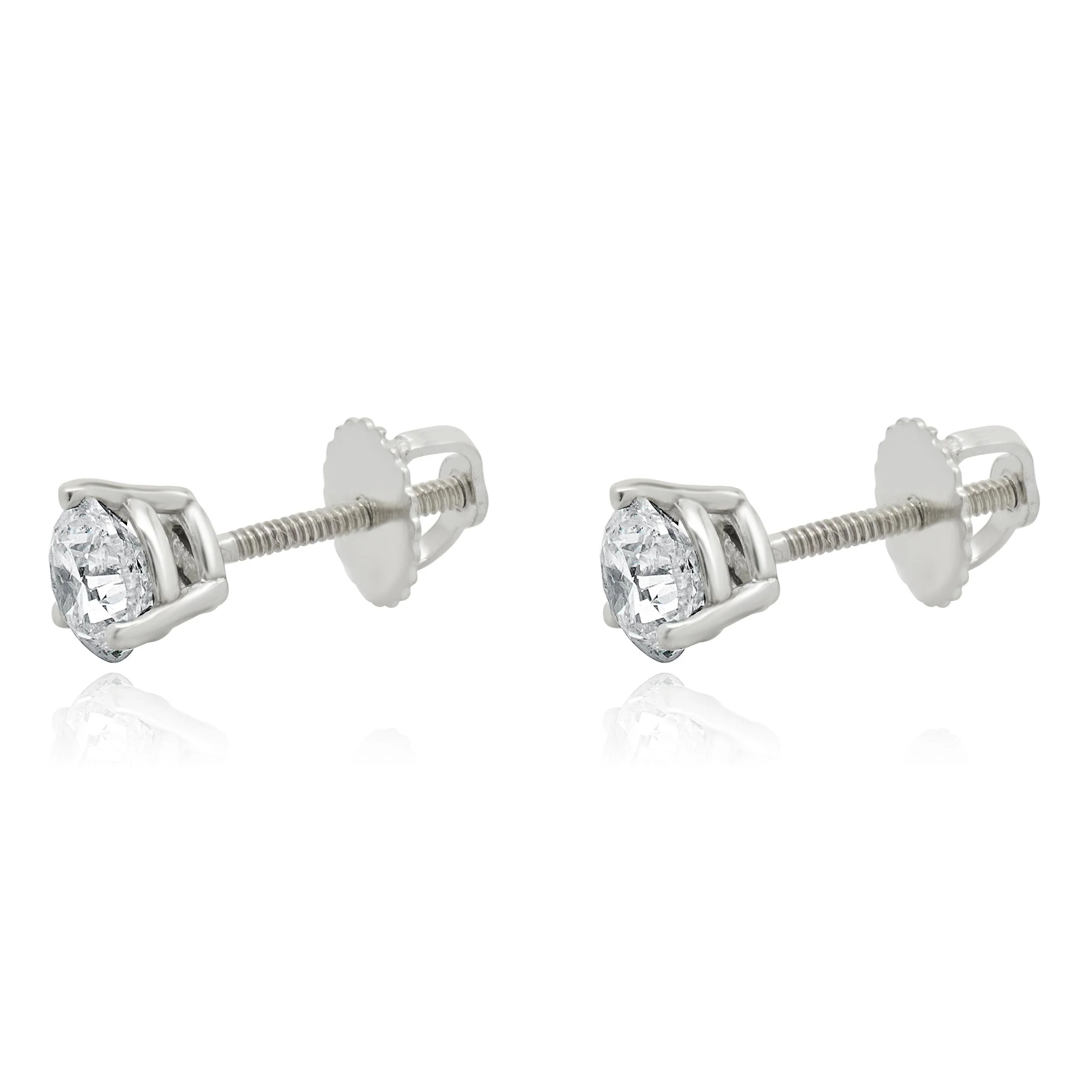 14 Karat White Gold Round Cut Diamond Stud Earrings - Image 2