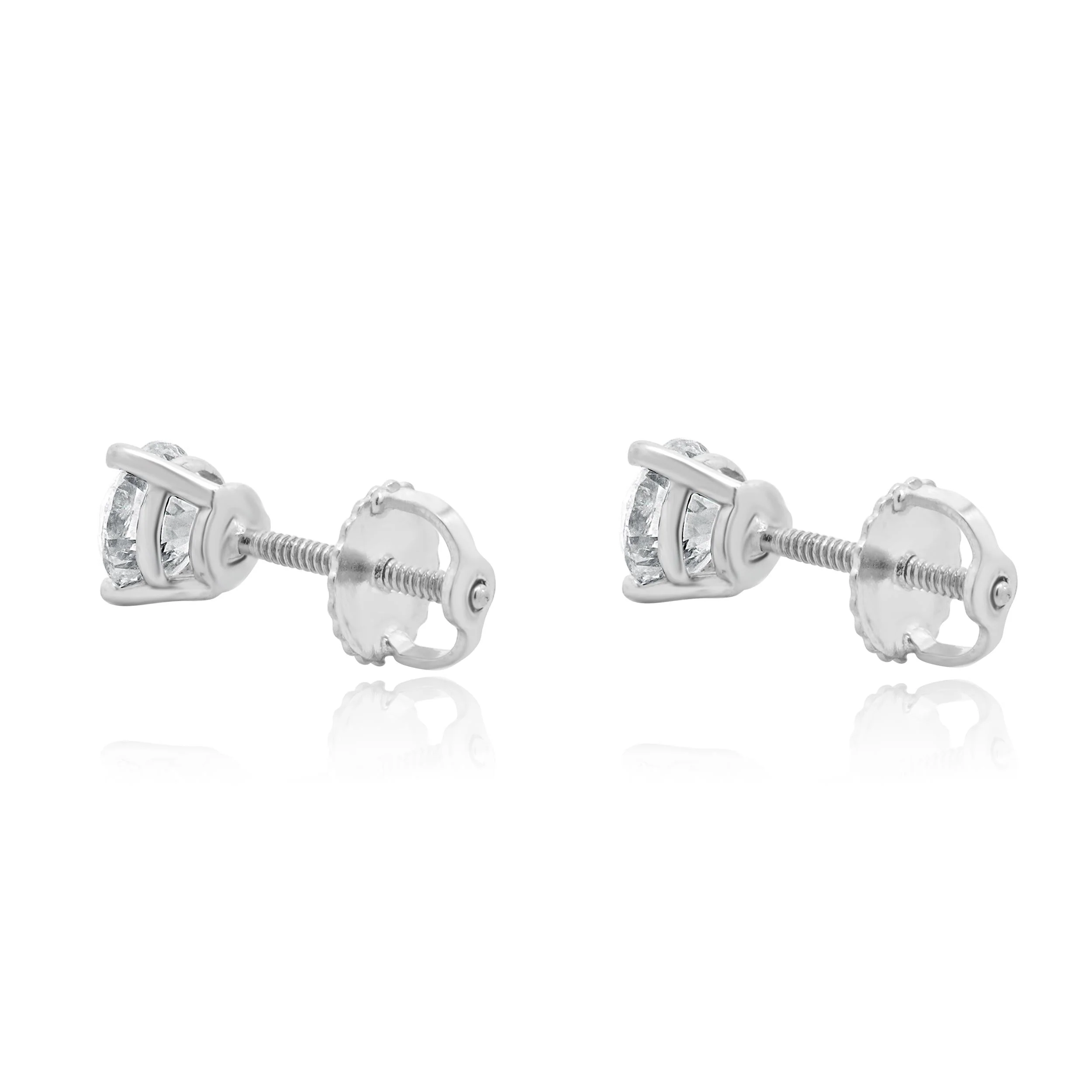 14 Karat White Gold Round Cut Diamond Stud Earrings - Image 3
