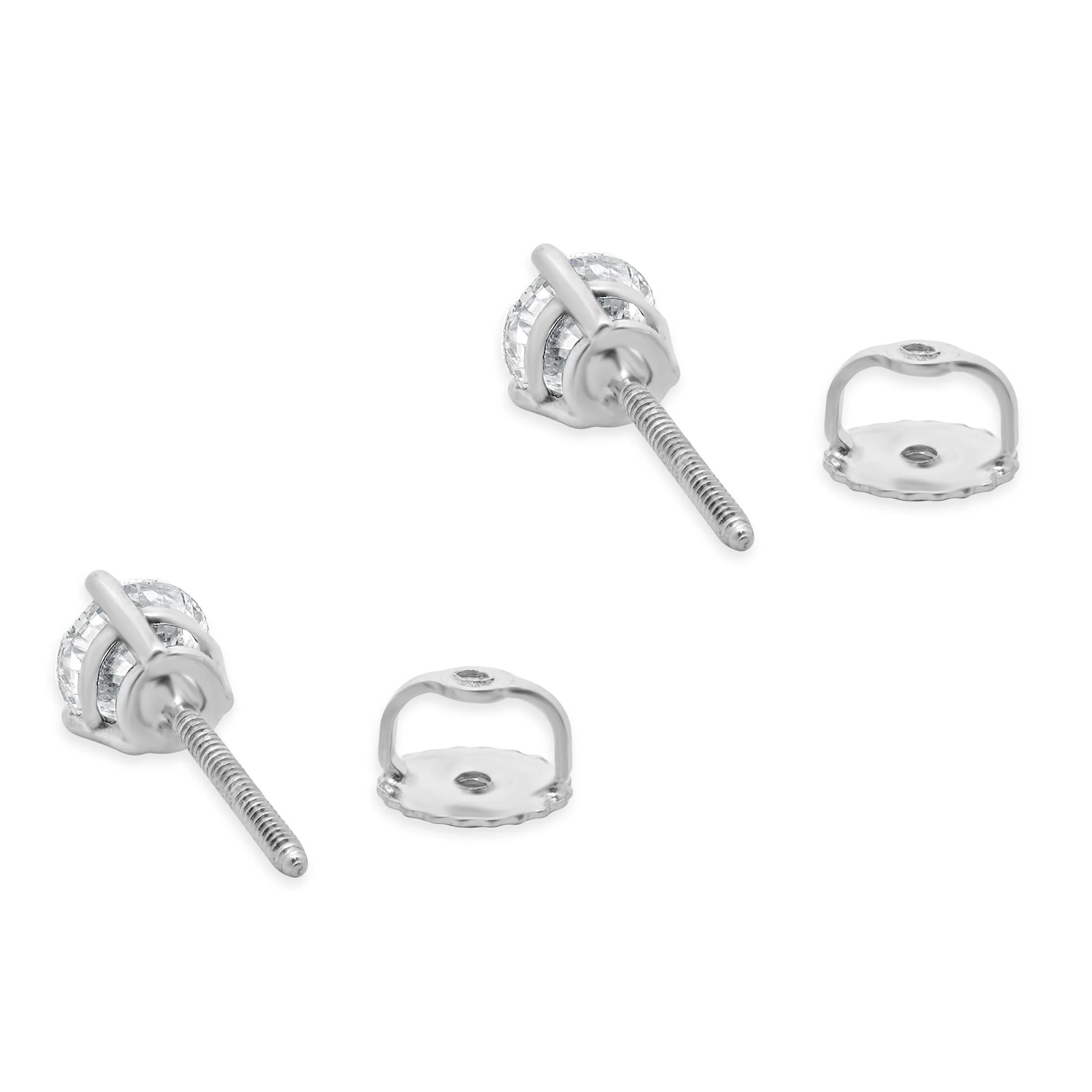 14 Karat White Gold Round Cut Diamond Stud Earrings - Image 4