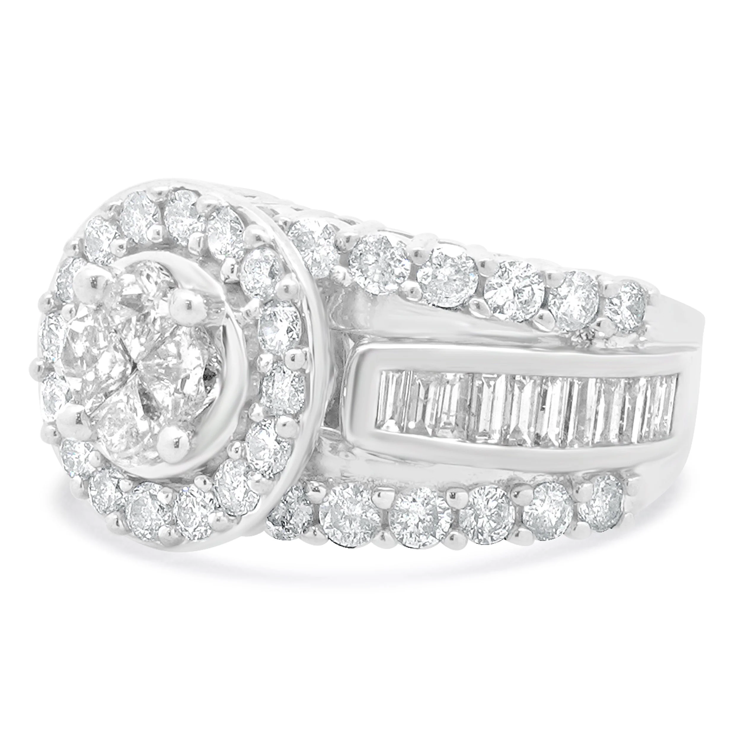 14 Karat White Gold Round Diamond Cluster Engagement Ring - Image 2