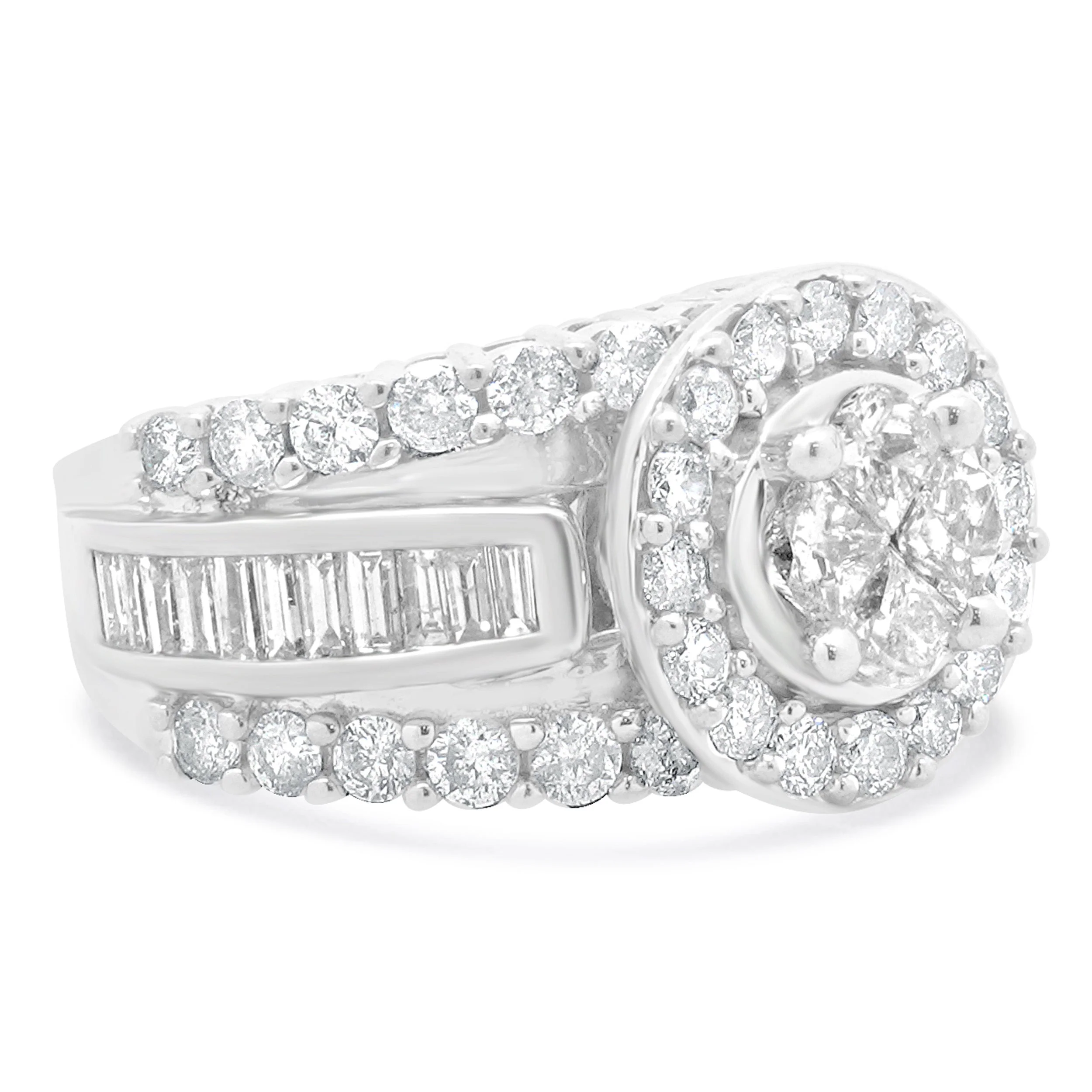14 Karat White Gold Round Diamond Cluster Engagement Ring - Image 4