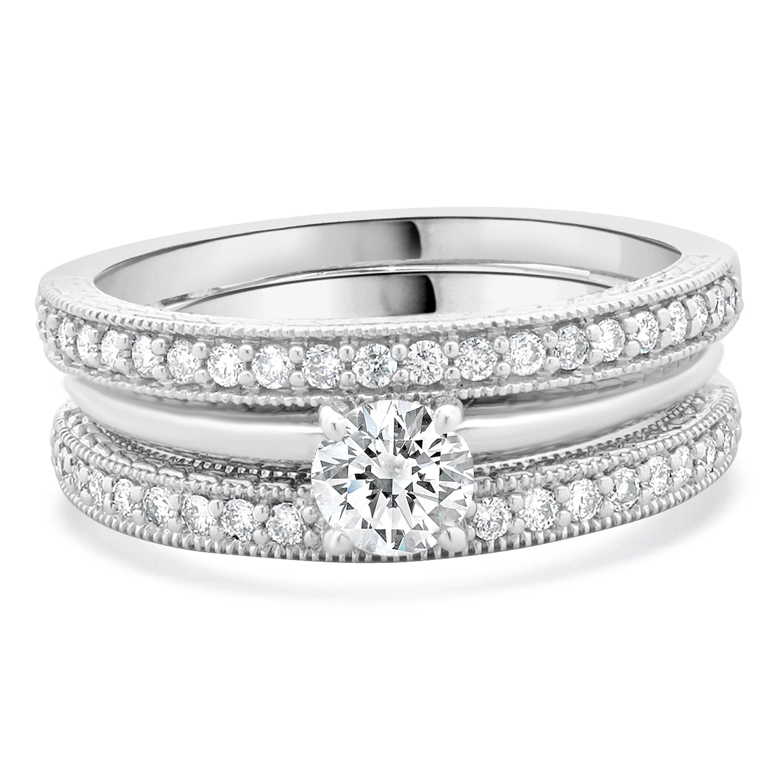 14 Karat White Gold Round Diamond Engagement Ring Set