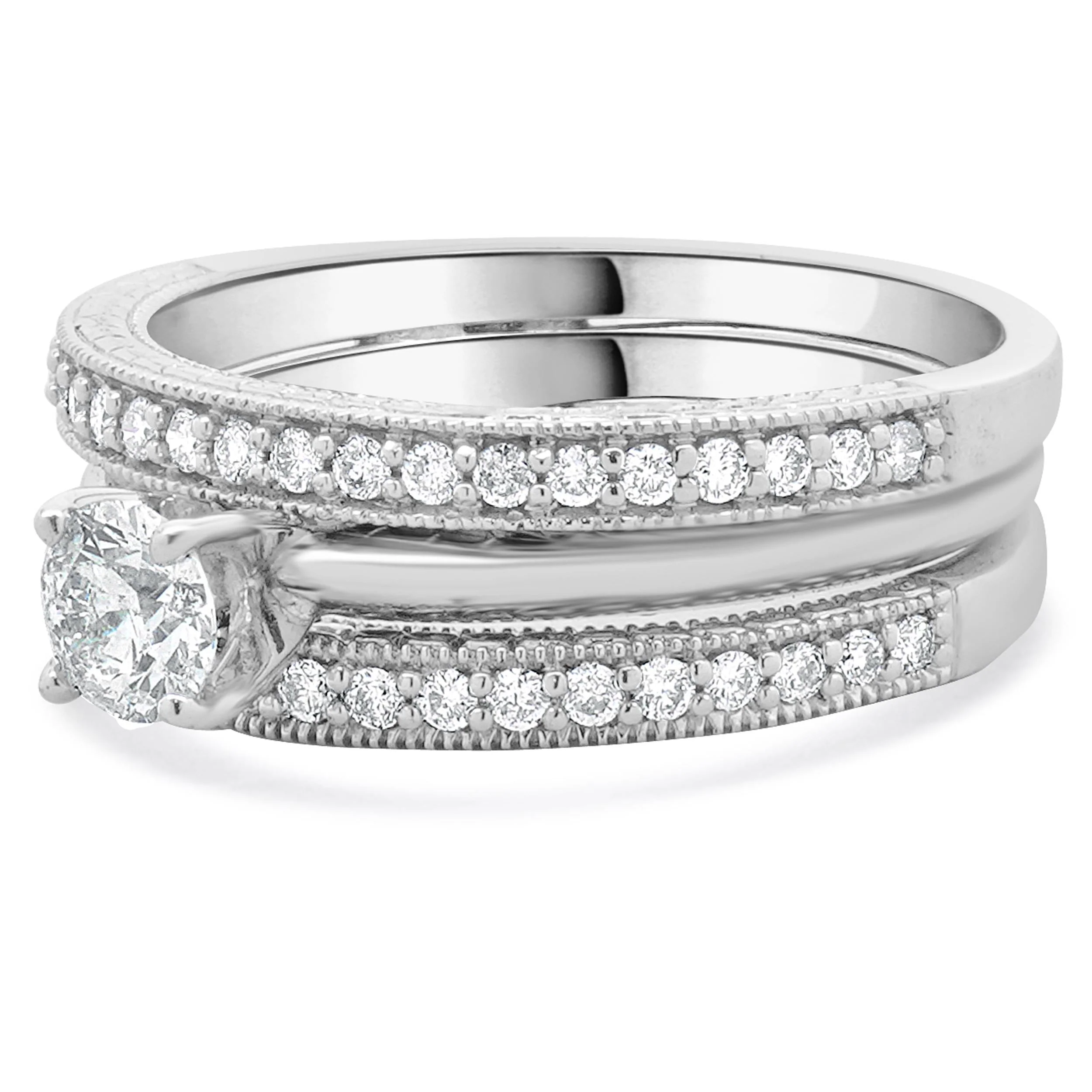 14 Karat White Gold Round Diamond Engagement Ring Set - Image 2