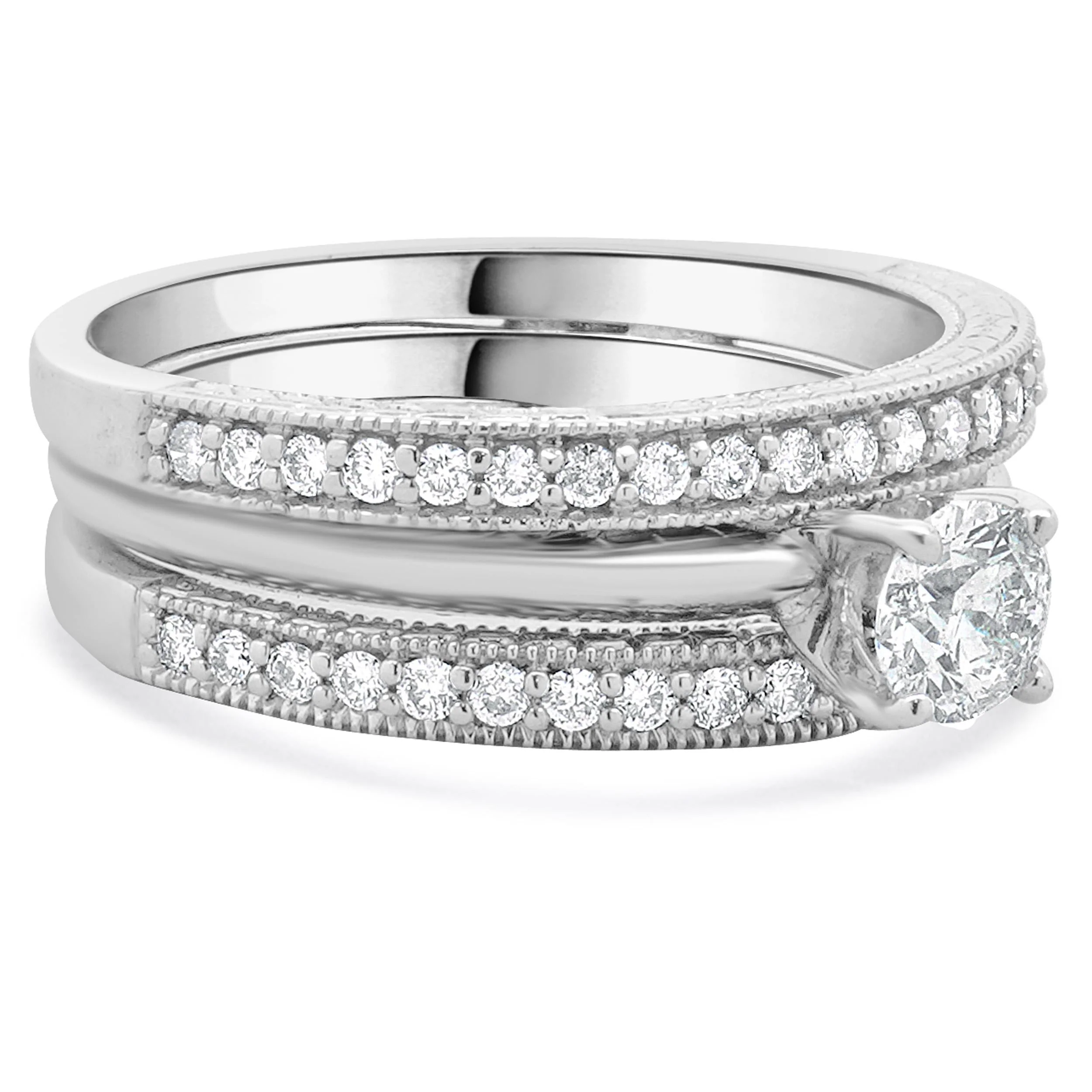 14 Karat White Gold Round Diamond Engagement Ring Set - Image 4
