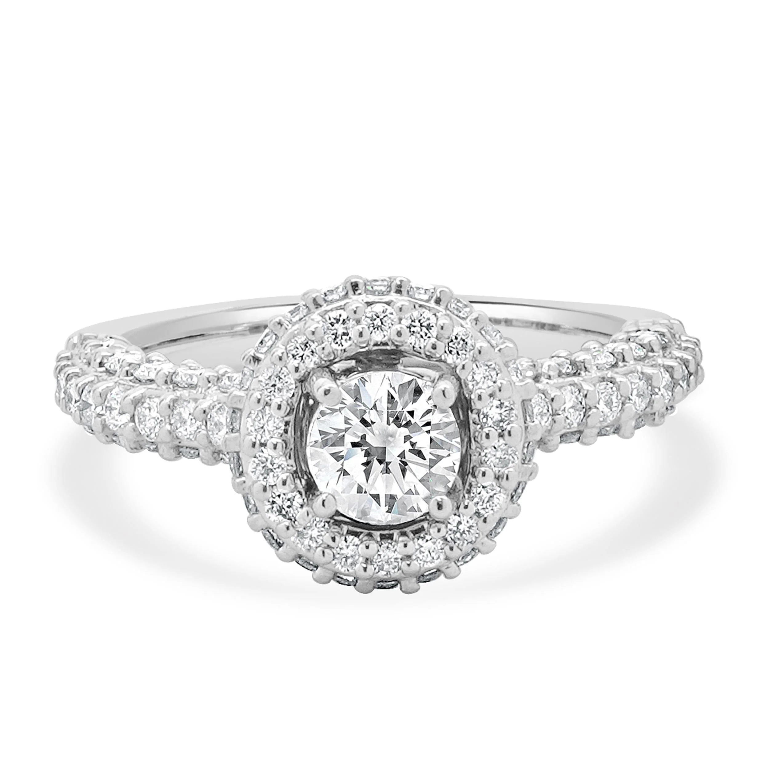 14 Karat White Gold Round Diamond Halo Engagement Ring