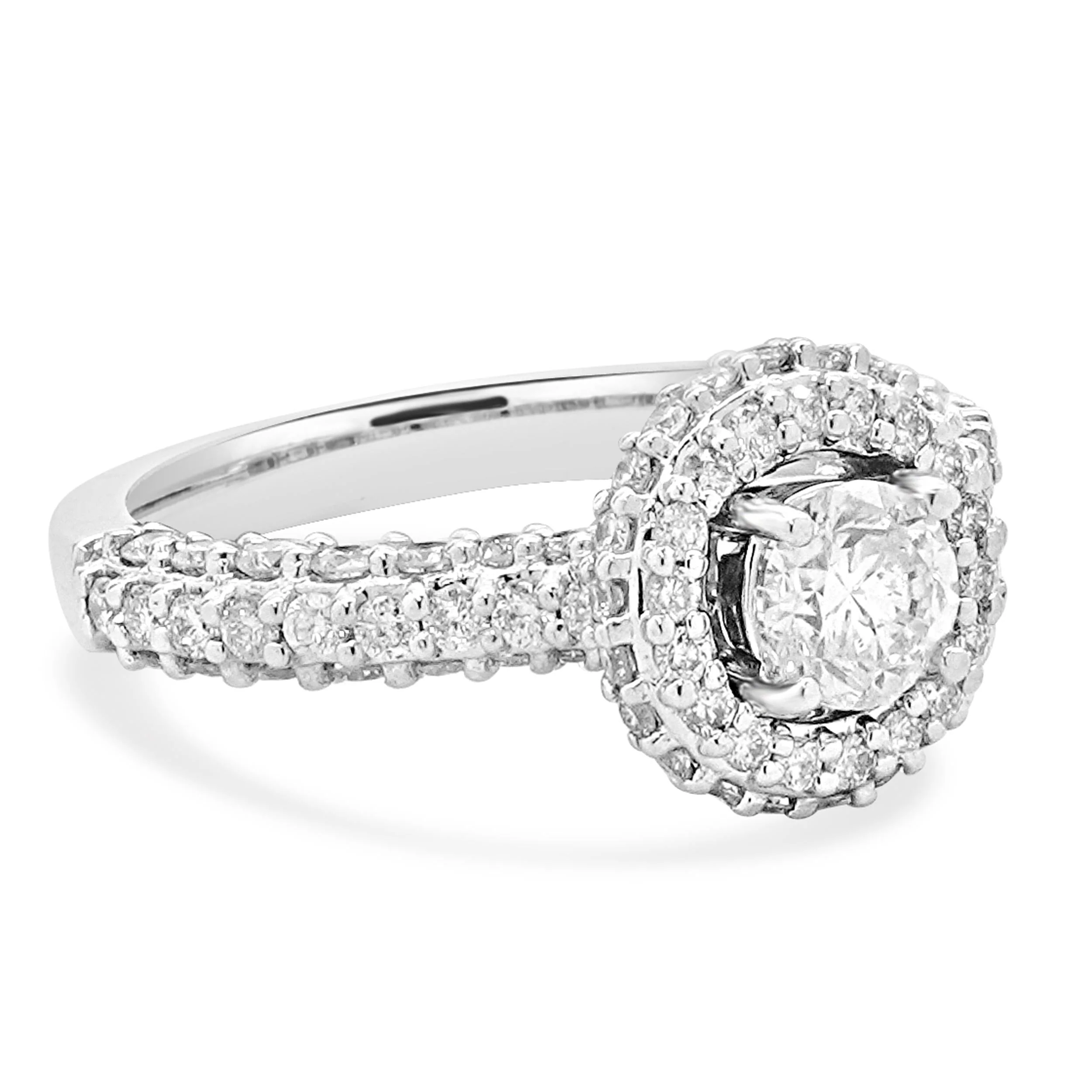 14 Karat White Gold Round Diamond Halo Engagement Ring - Image 2