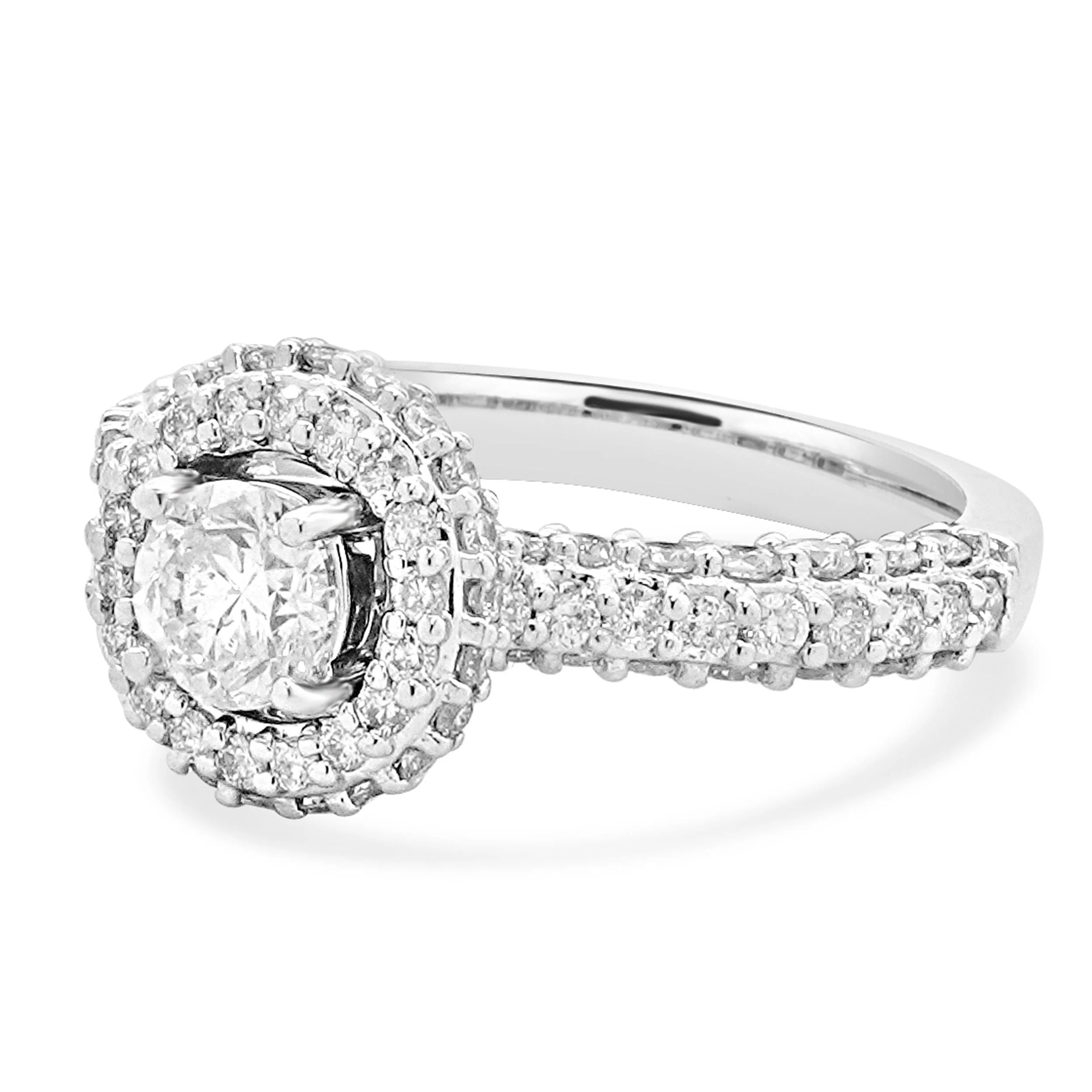 14 Karat White Gold Round Diamond Halo Engagement Ring - Image 3