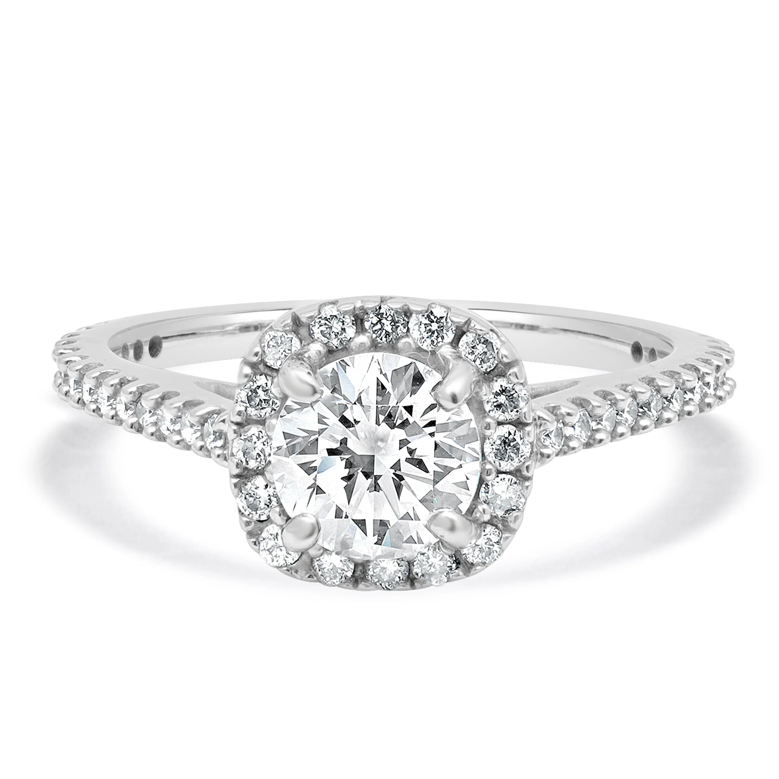 14 Karat White Gold Round Diamond Halo Ring