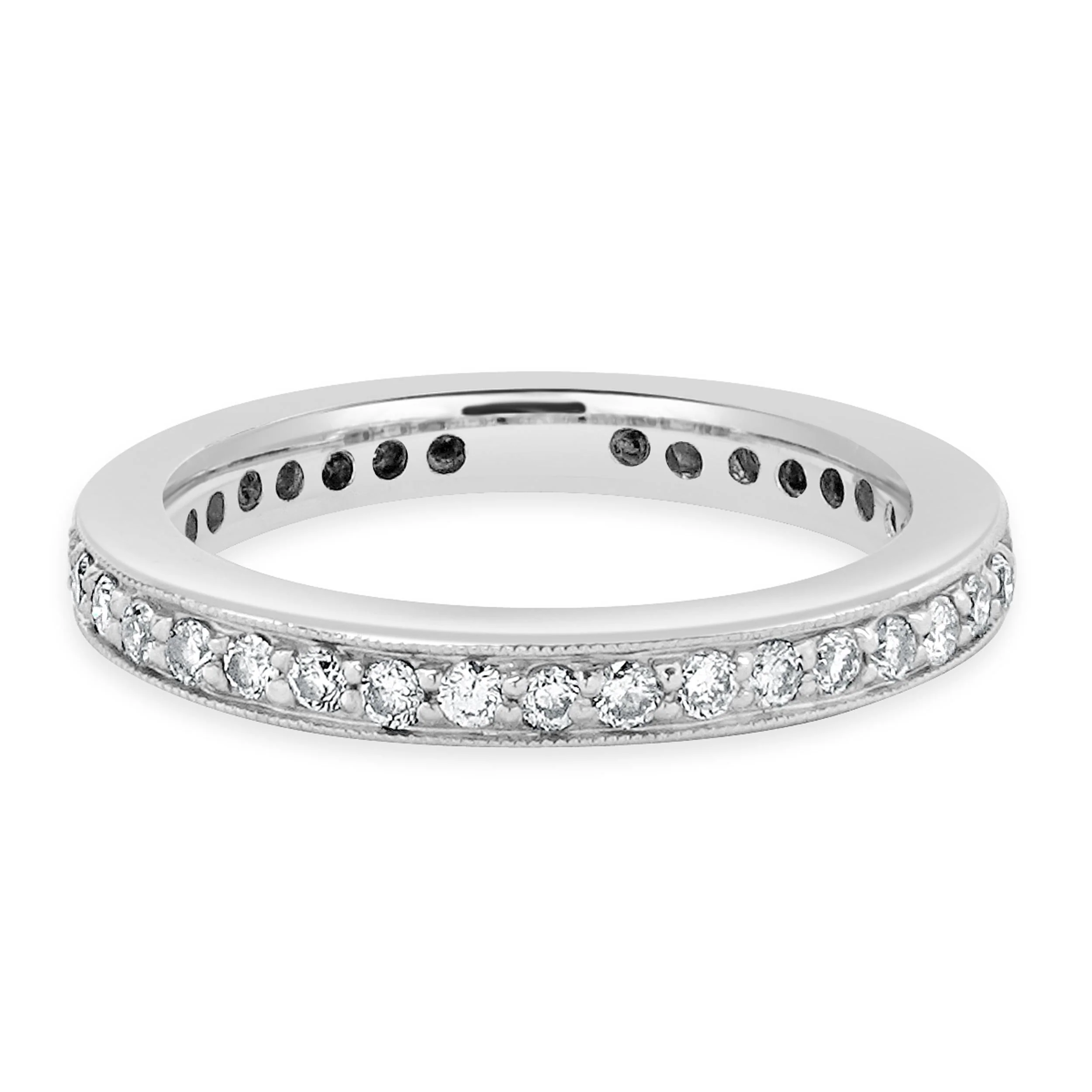 14 Karat White Gold Round Diamond Milgrain Eternity Band