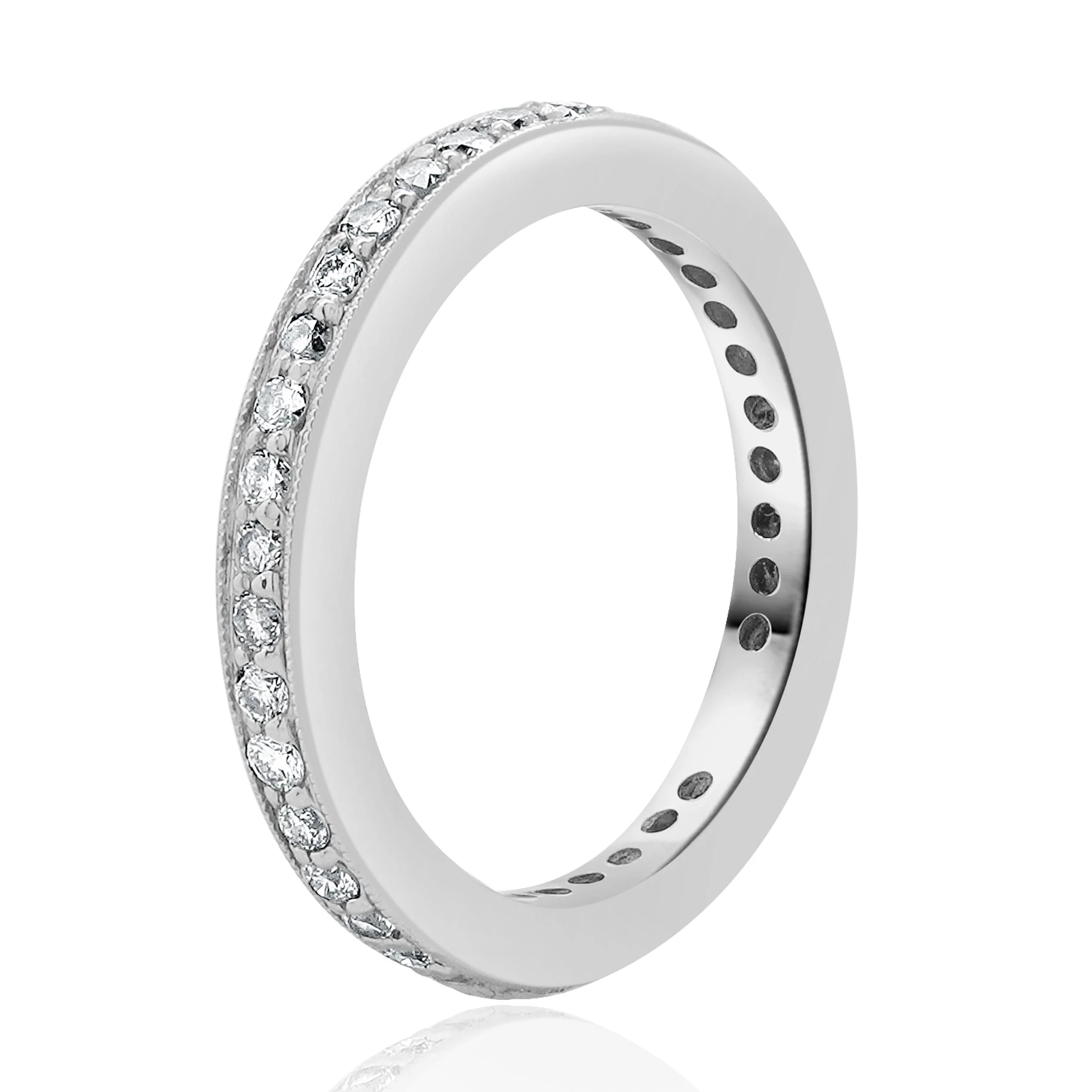 14 Karat White Gold Round Diamond Milgrain Eternity Band - Image 2