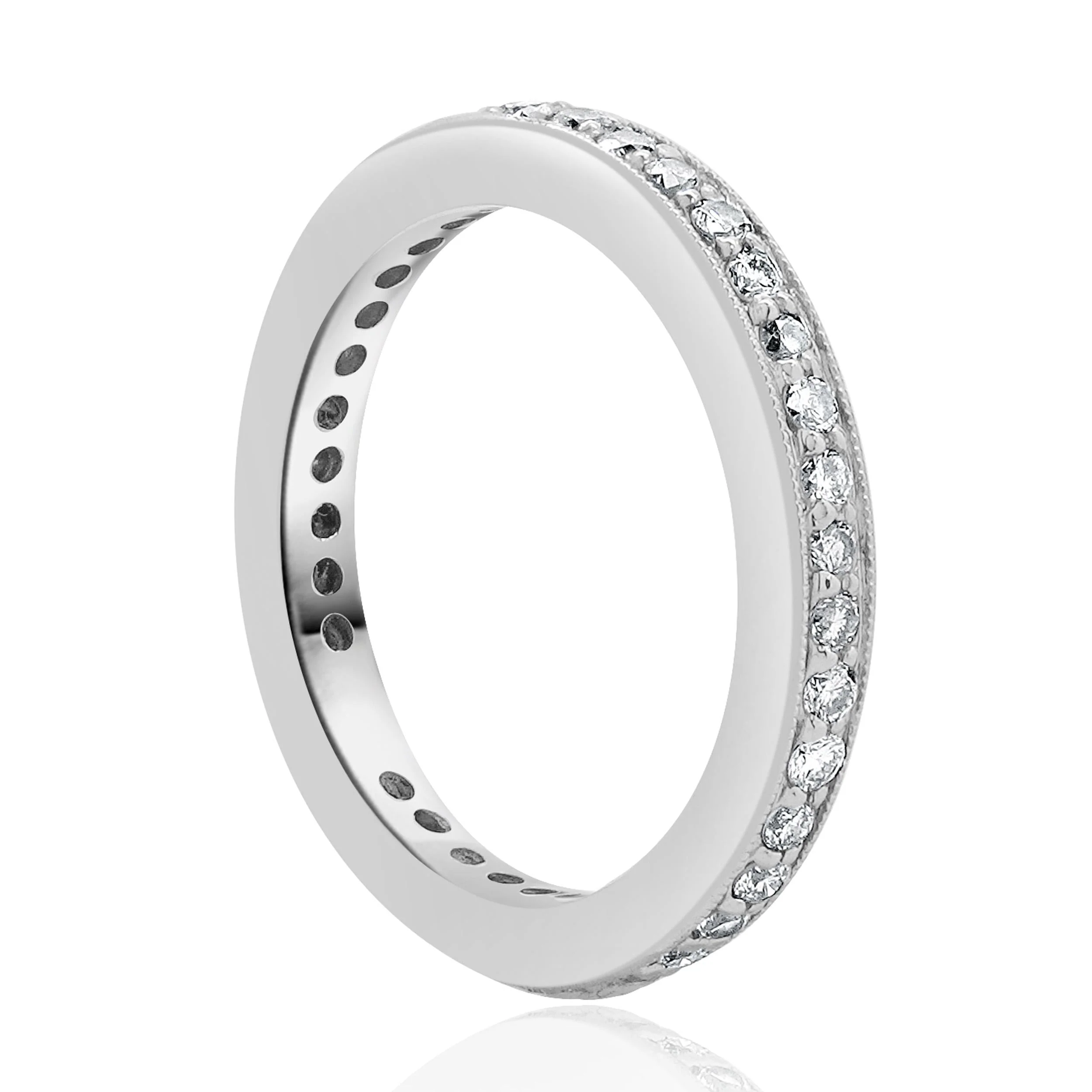 14 Karat White Gold Round Diamond Milgrain Eternity Band - Image 4
