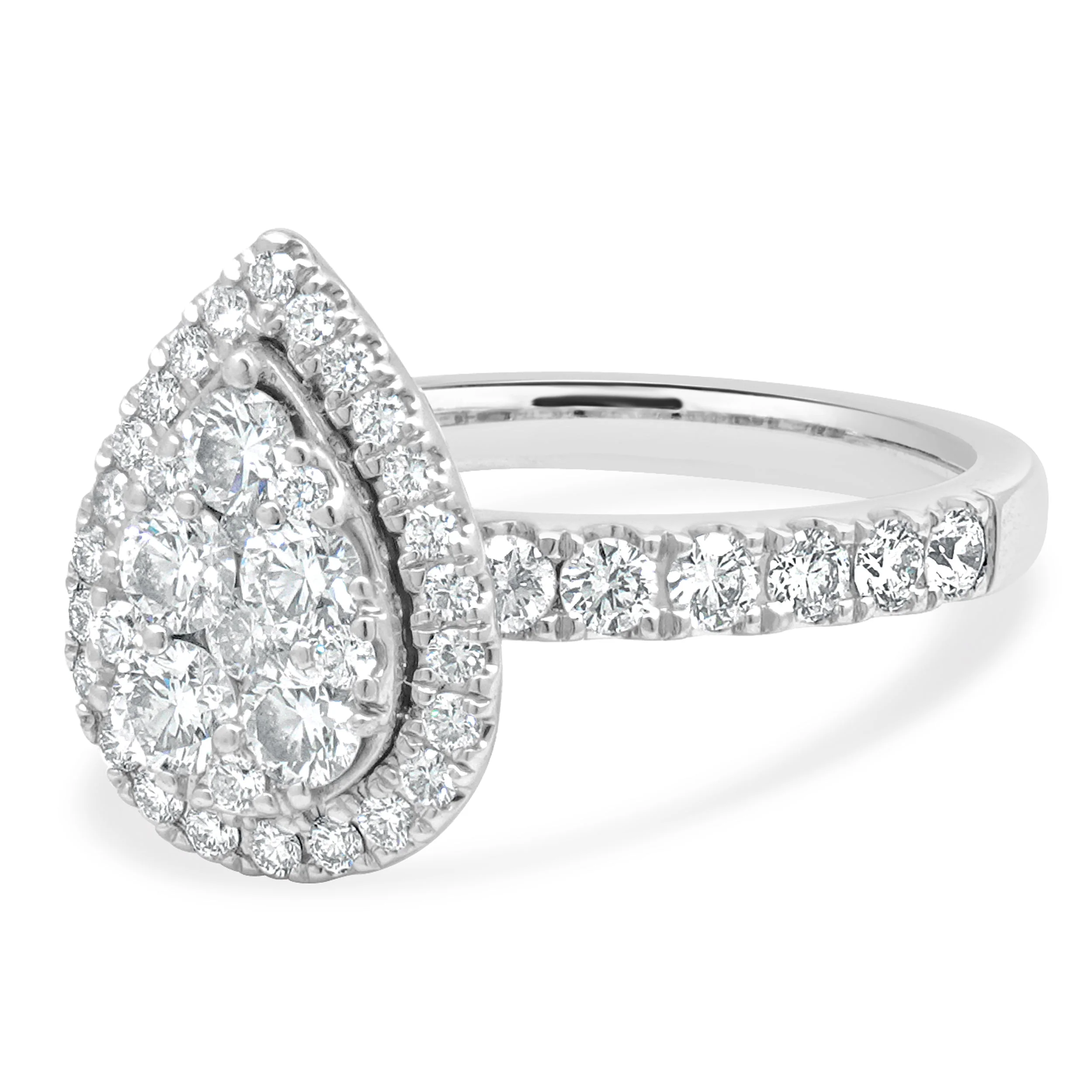 14 Karat White Gold Round Diamond Pear-Shaped Cluster Halo Engagement Ring - Image 2