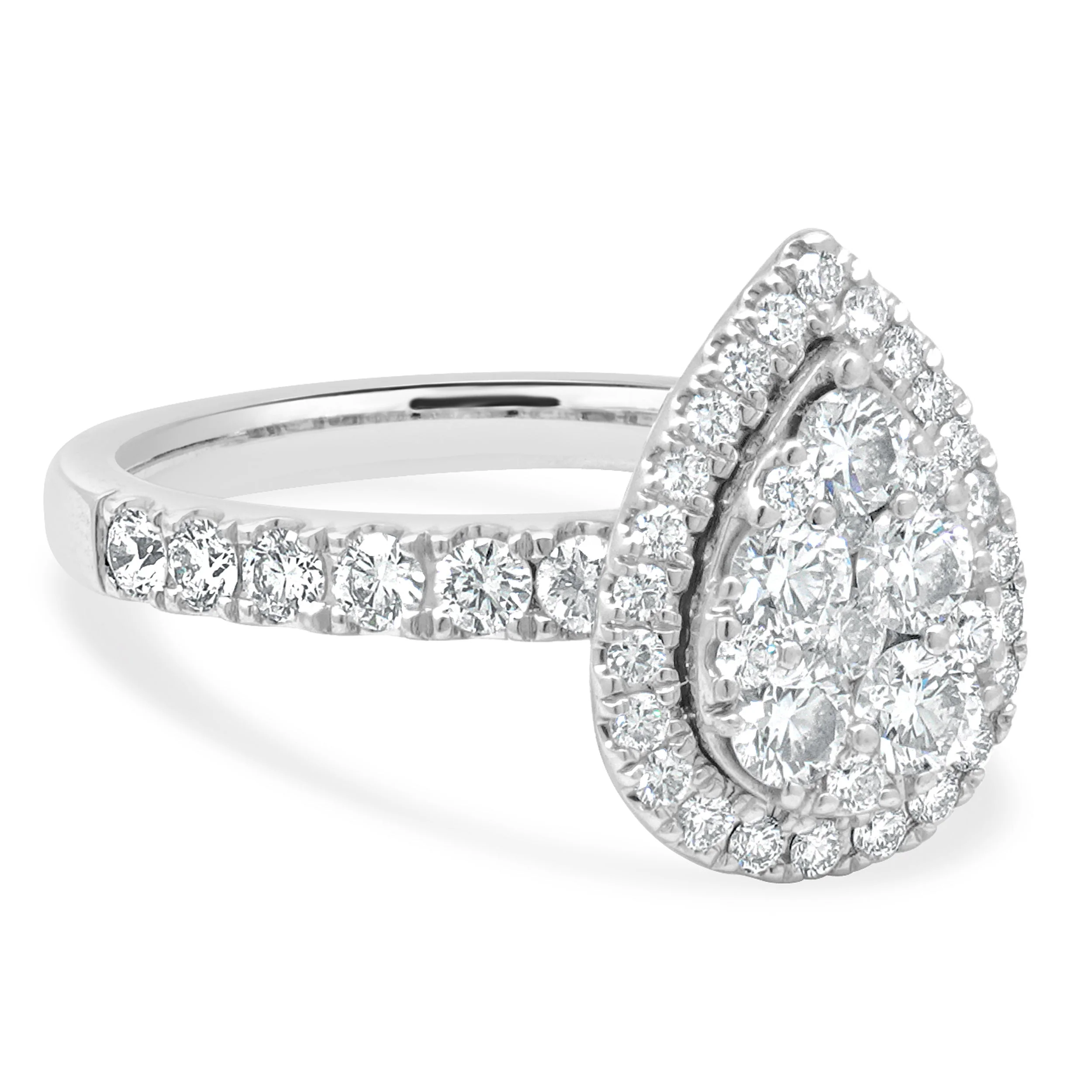 14 Karat White Gold Round Diamond Pear-Shaped Cluster Halo Engagement Ring - Image 3
