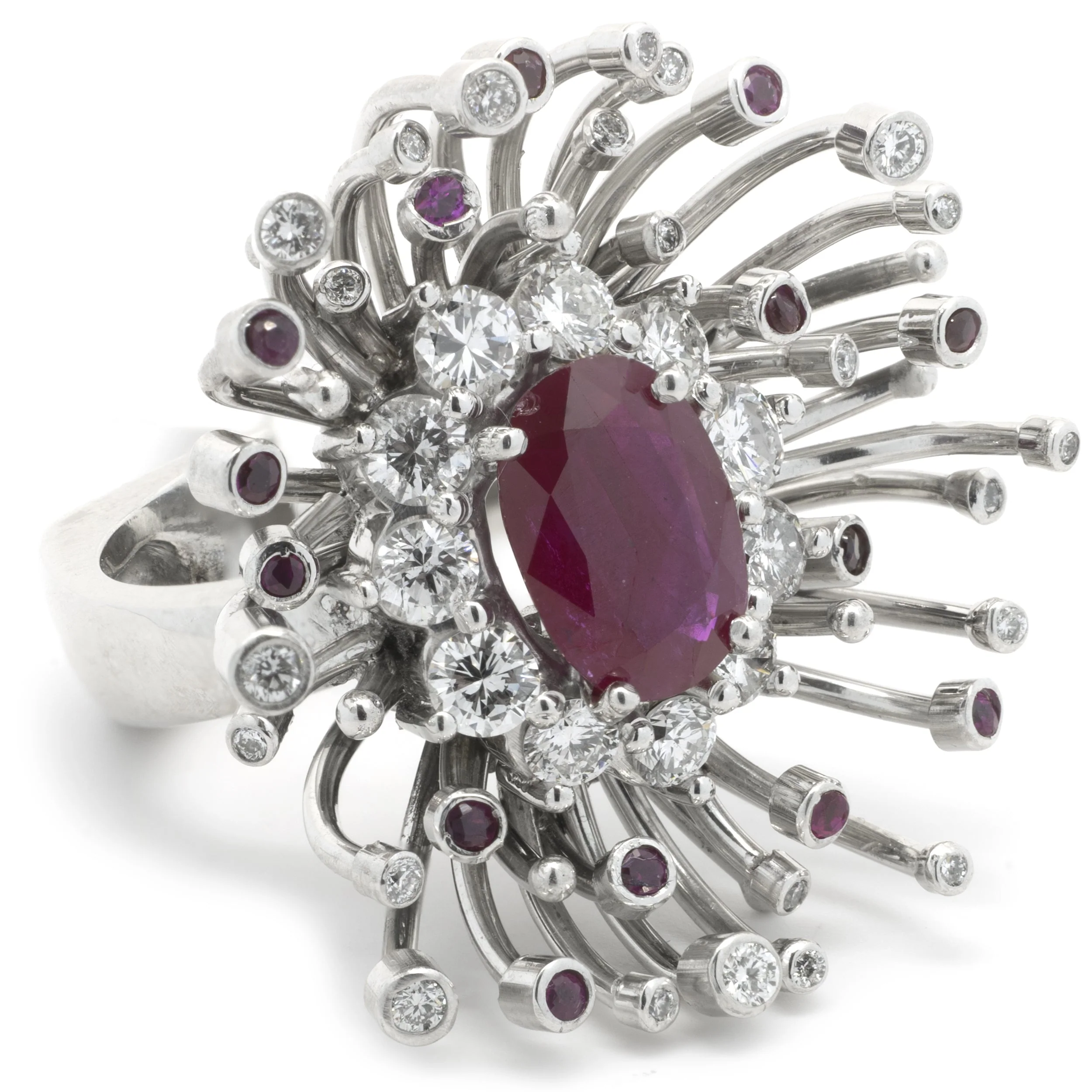 14 Karat White Gold Ruby and Diamond Custom Designed Ring