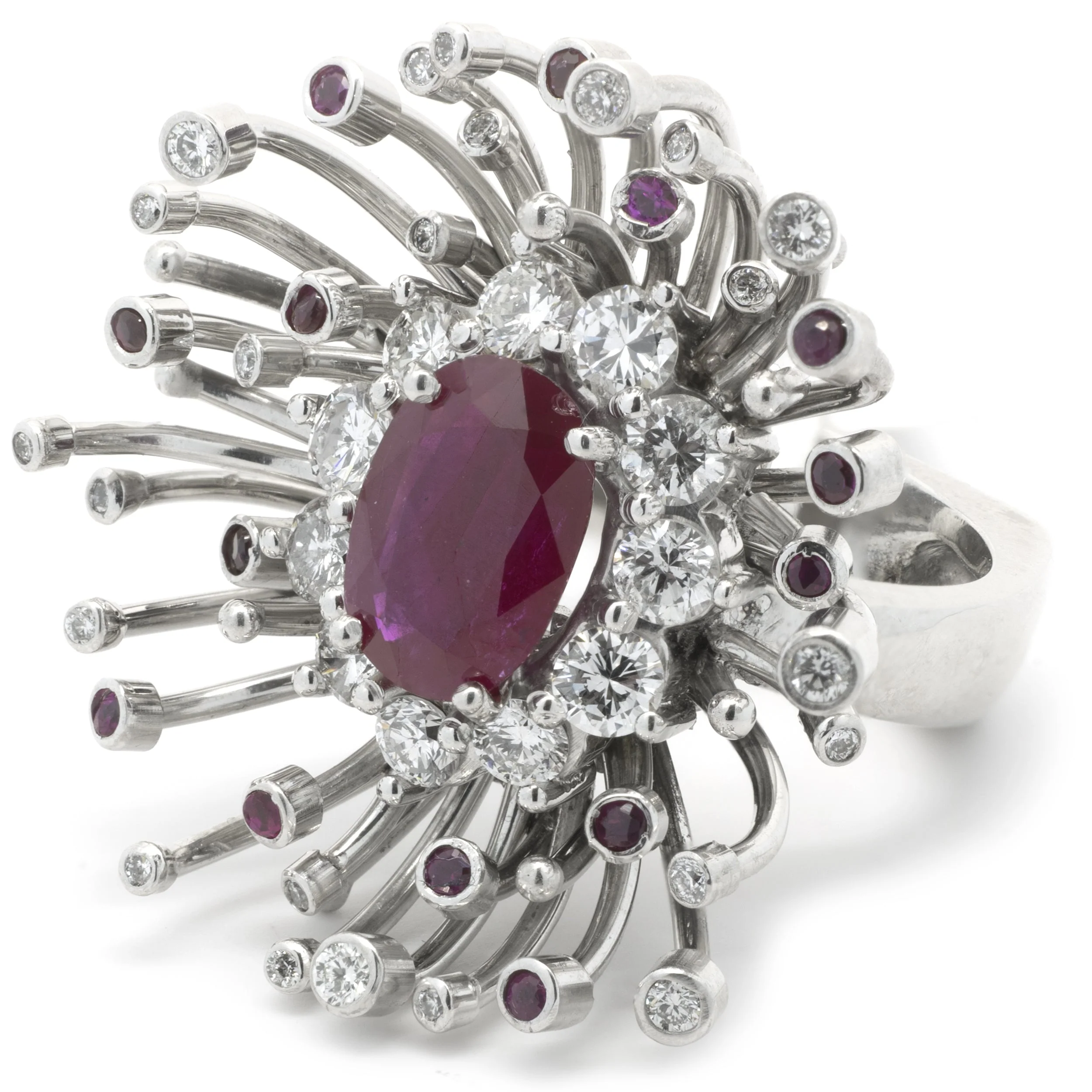 14 Karat White Gold Ruby and Diamond Custom Designed Ring - Image 2