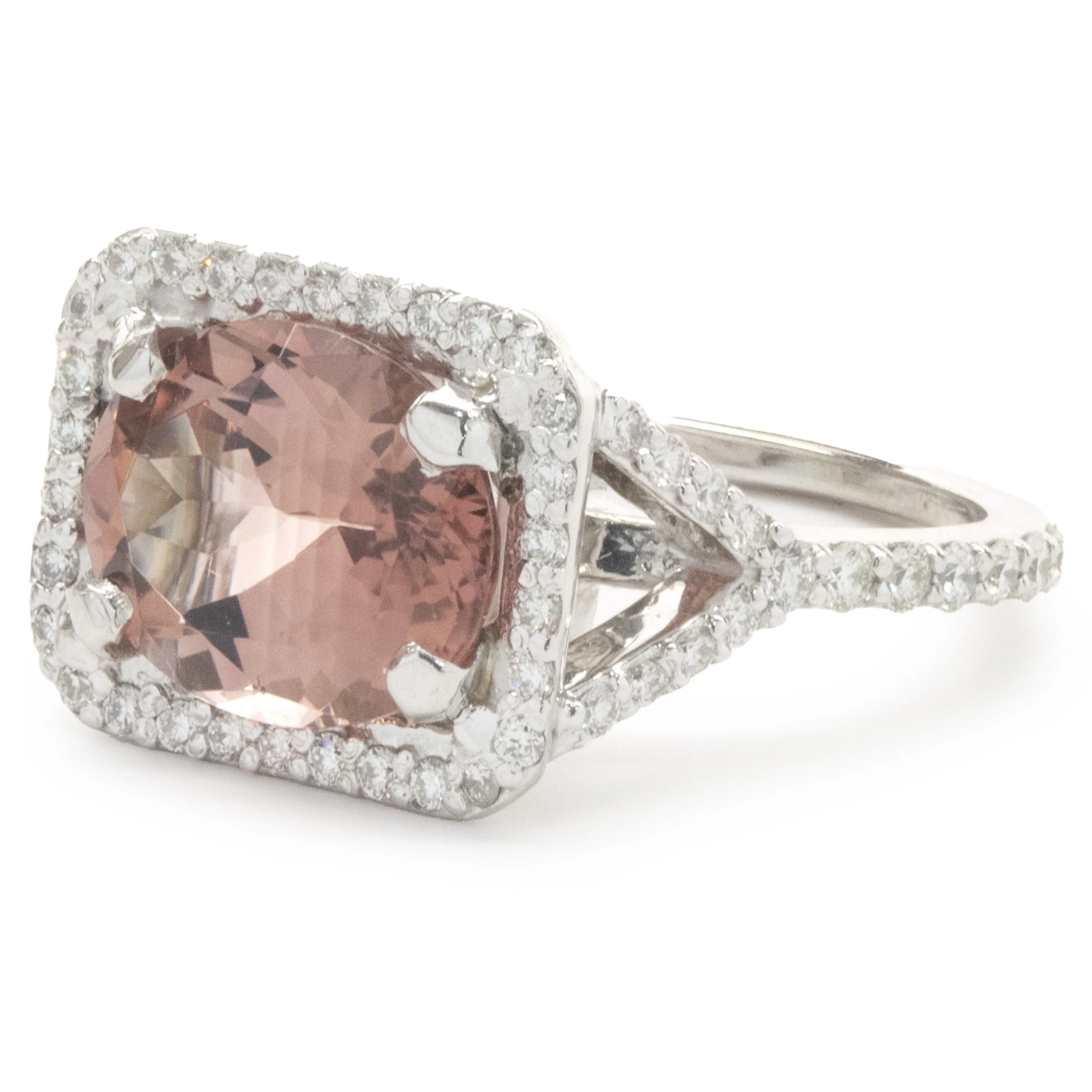 14 Karat White Gold Salmon Tourmaline and Diamond Ring - Image 4