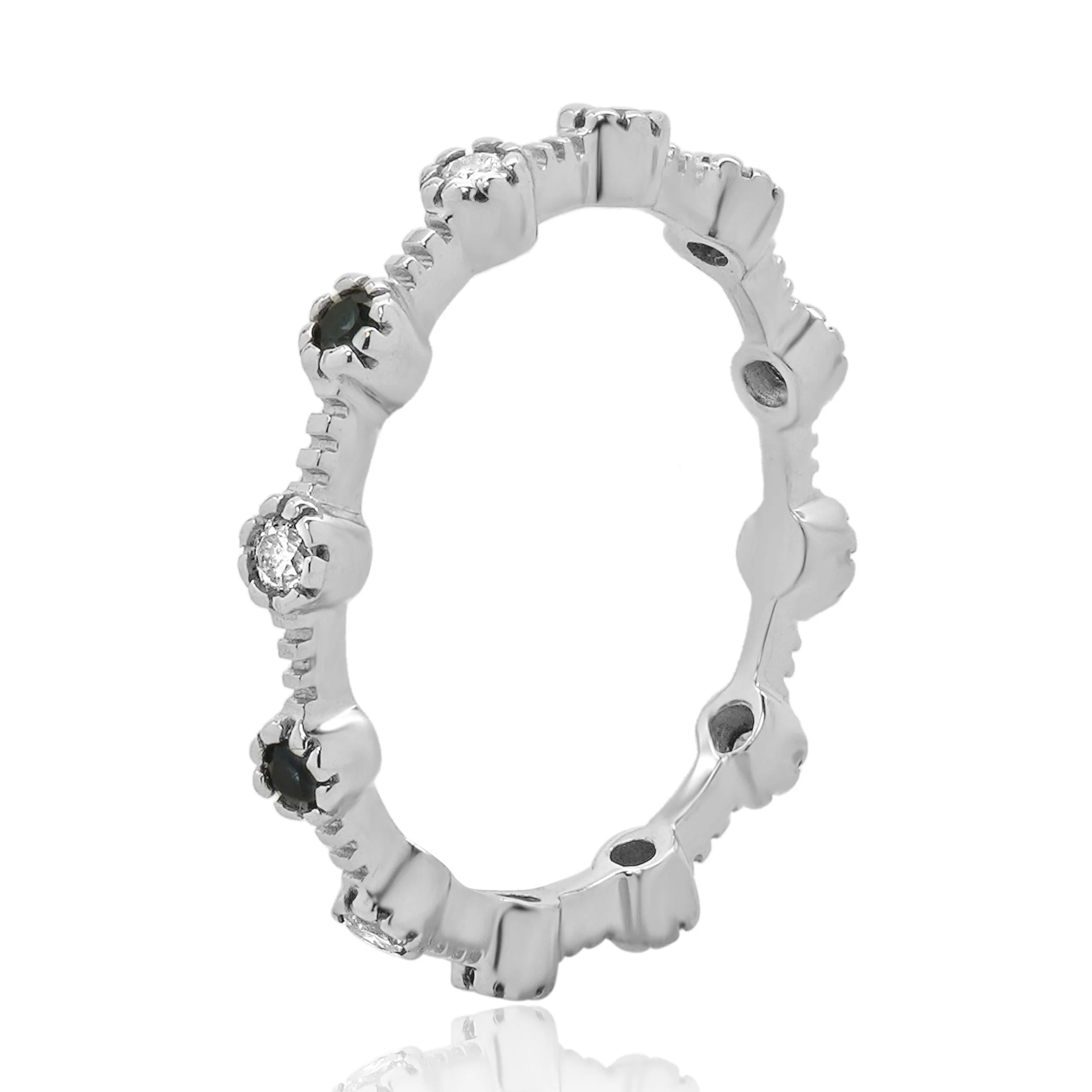 14 Karat White Gold Sapphire and Diamond Alternating Ring - Image 2