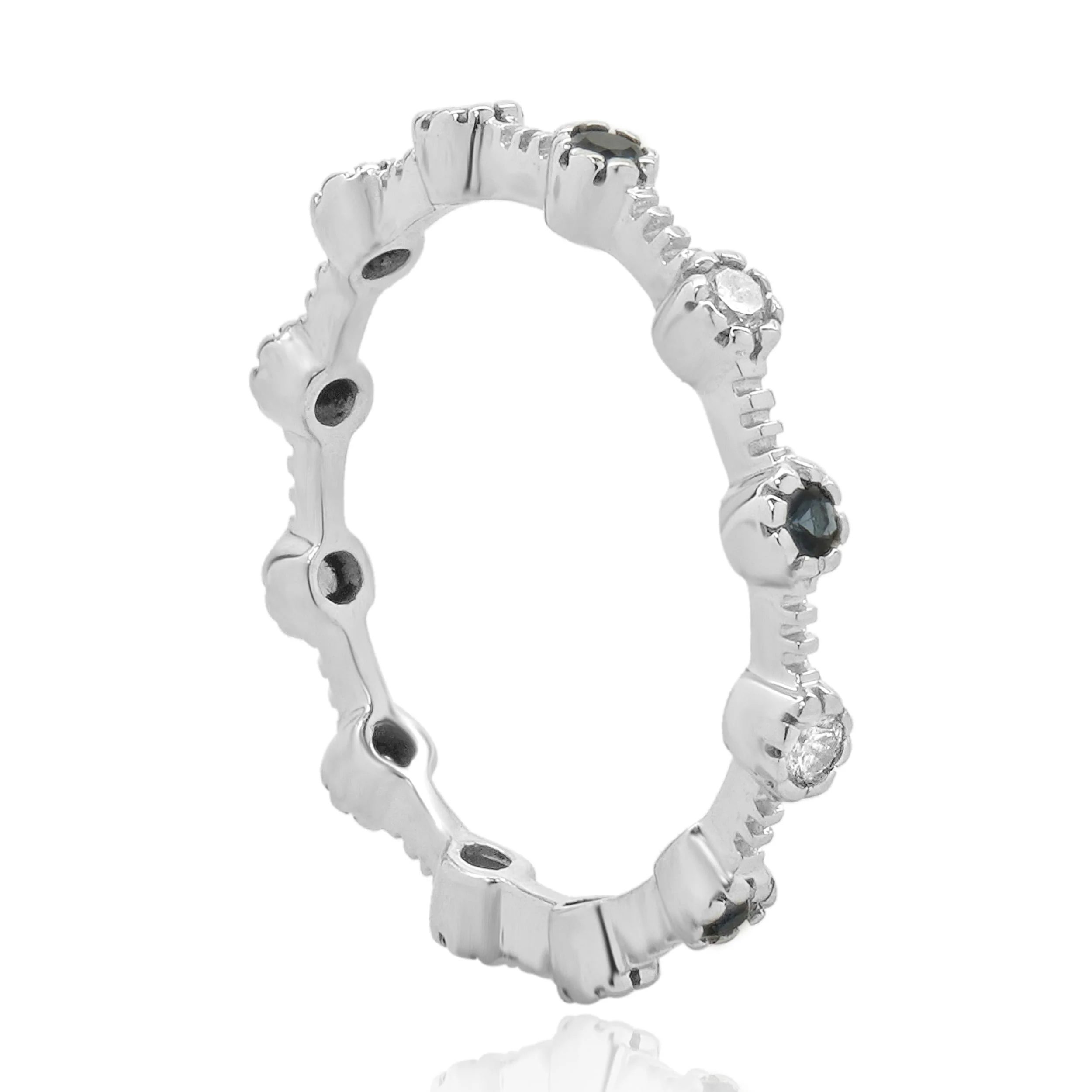 14 Karat White Gold Sapphire and Diamond Alternating Ring - Image 3