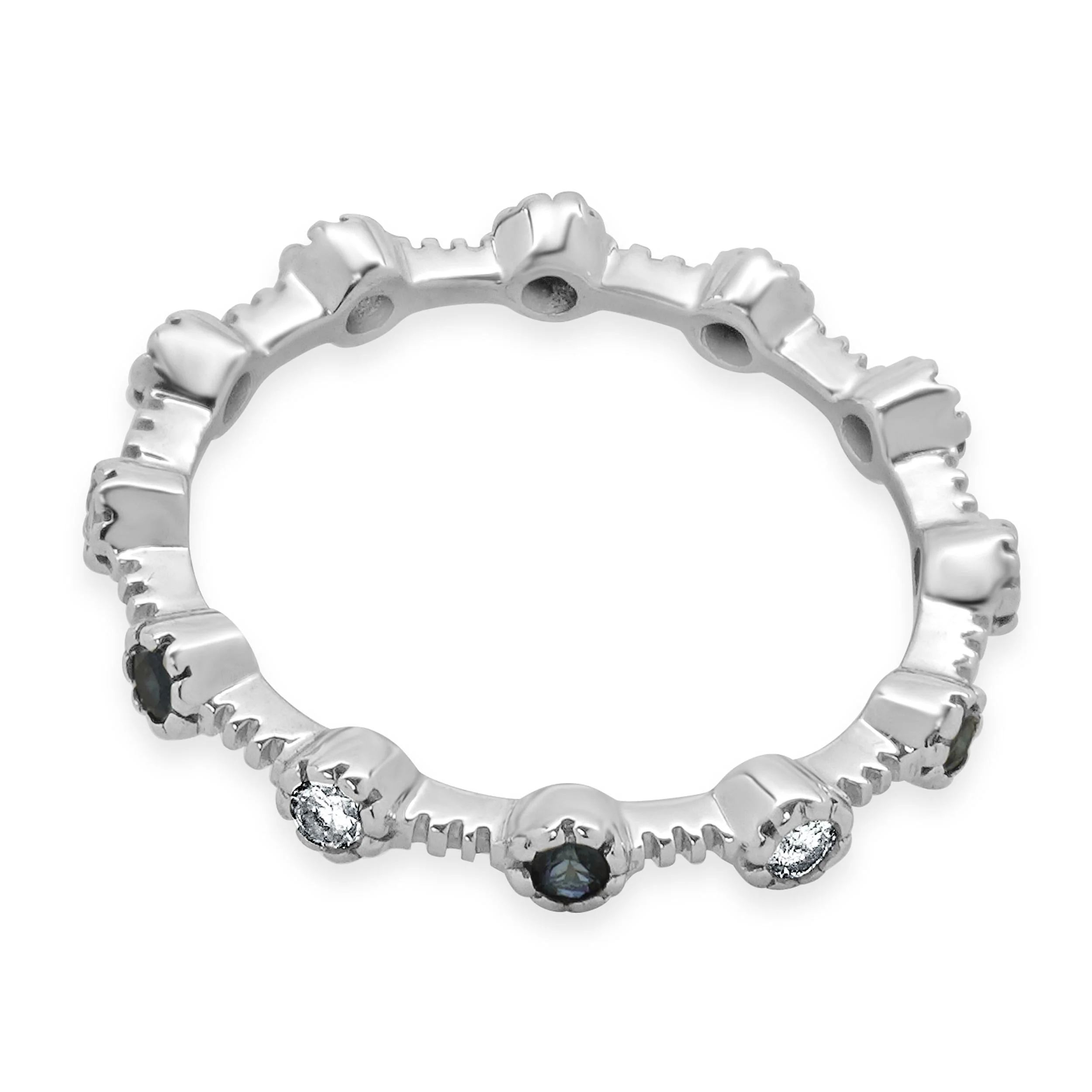 14 Karat White Gold Sapphire and Diamond Alternating Ring - Image 4
