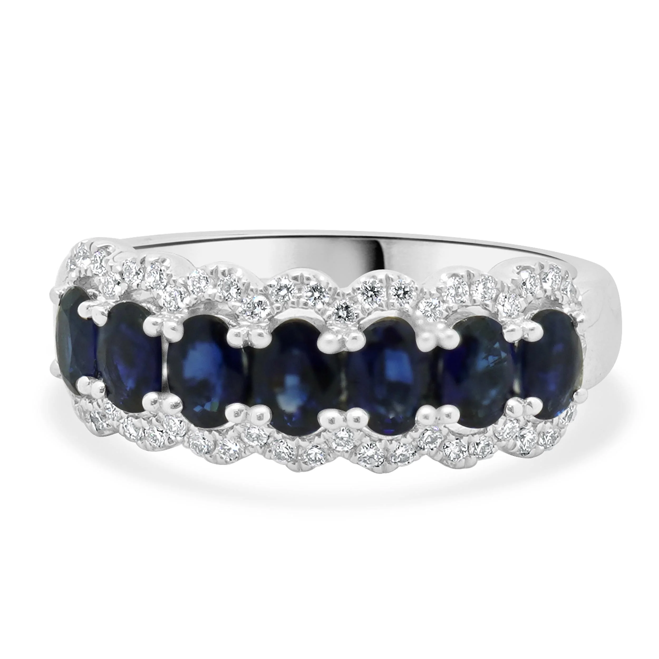 14 Karat White Gold Sapphire and Diamond Band